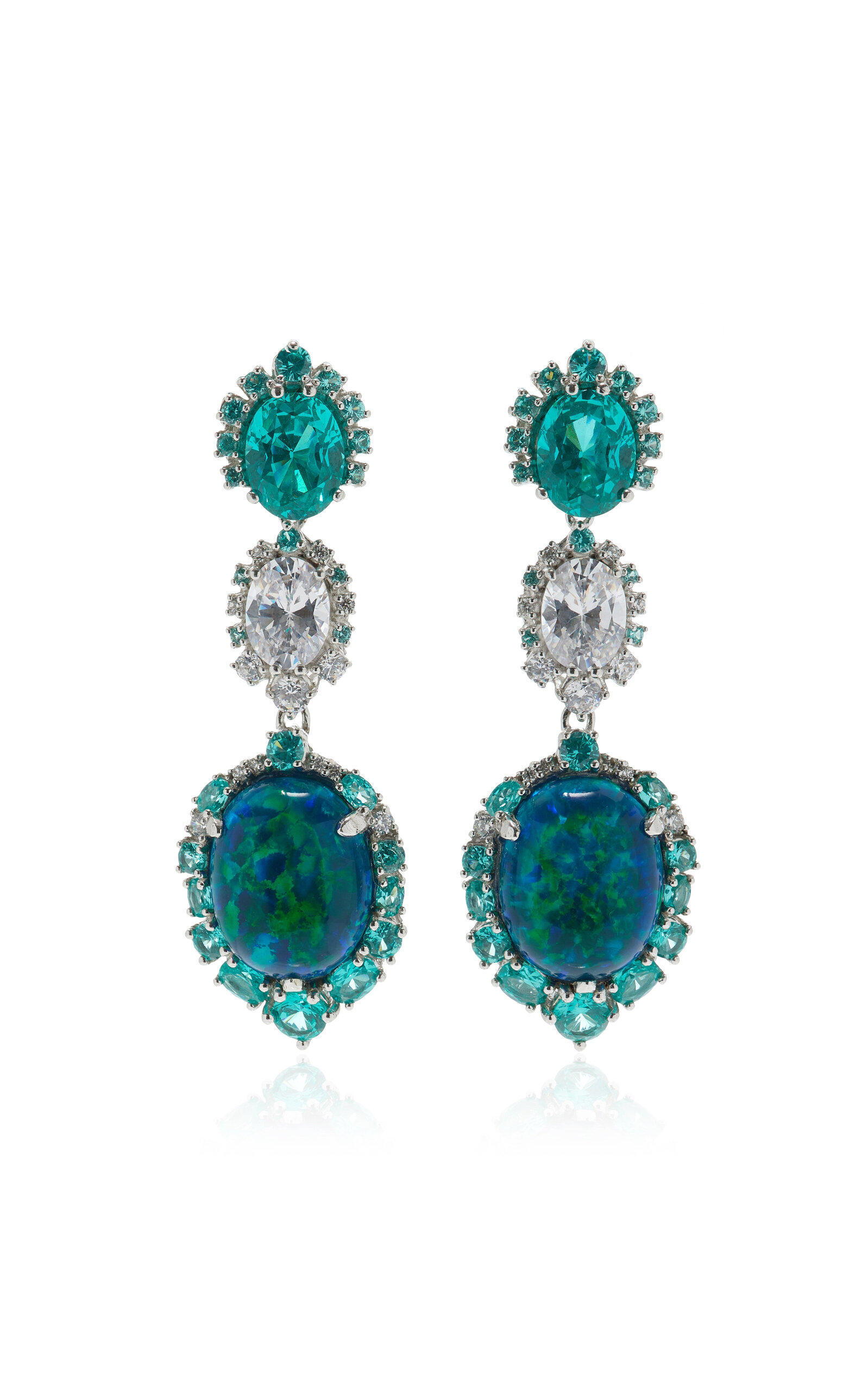 Shop Anabela Chan Ocean 18k White Gold; Rhodium Vermeil Opal; Tourmaline; And Diamond Earrings In Blue