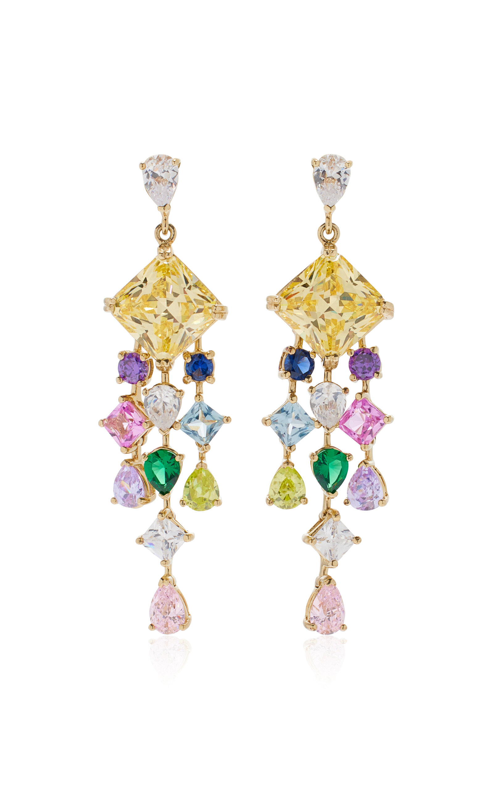 Shop Anabela Chan Rainbow Asscher 18k Gold; Rhodium Vermeil Multi-gem Earrings