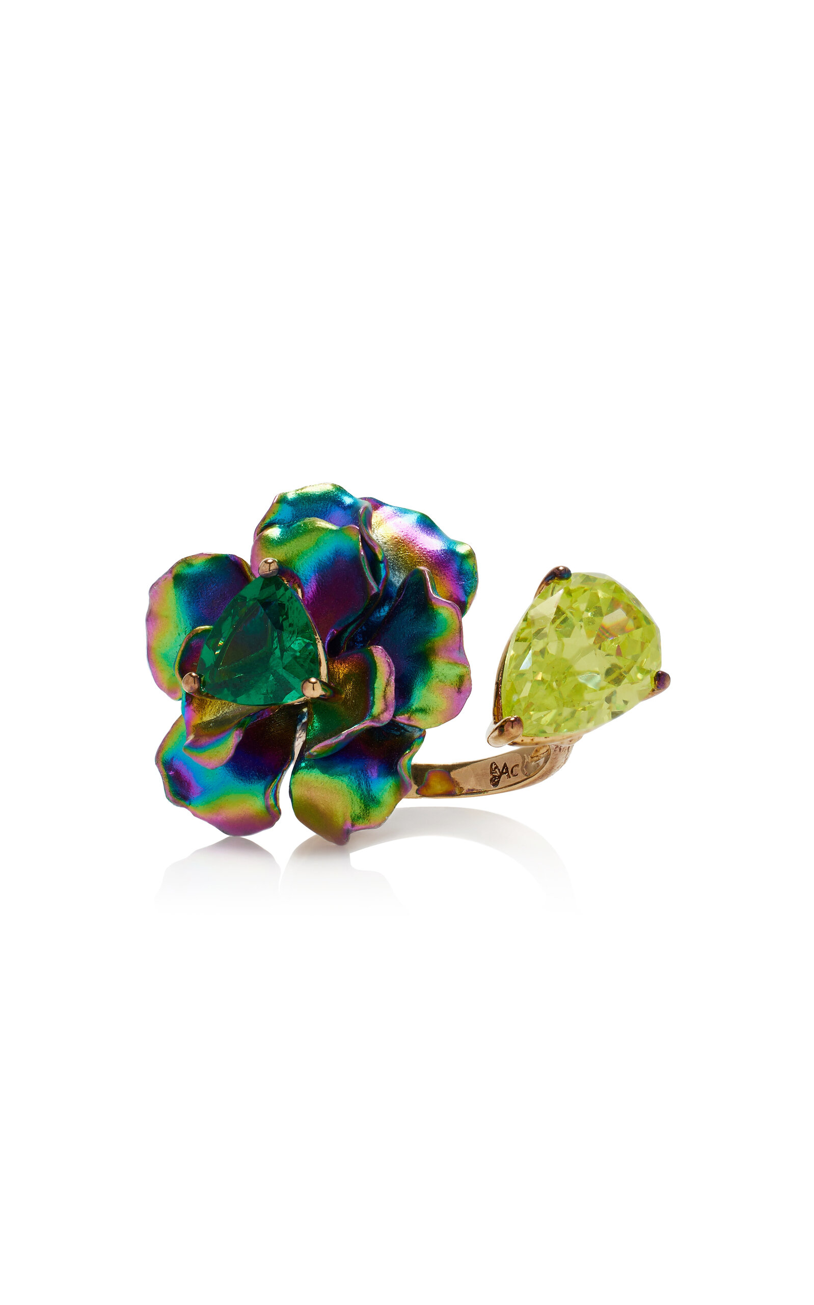 Shop Anabela Chan Acid Rainbow Bloom 18k Gold Vermeil; Aluminum Emerald; Quartz Ring In Multi
