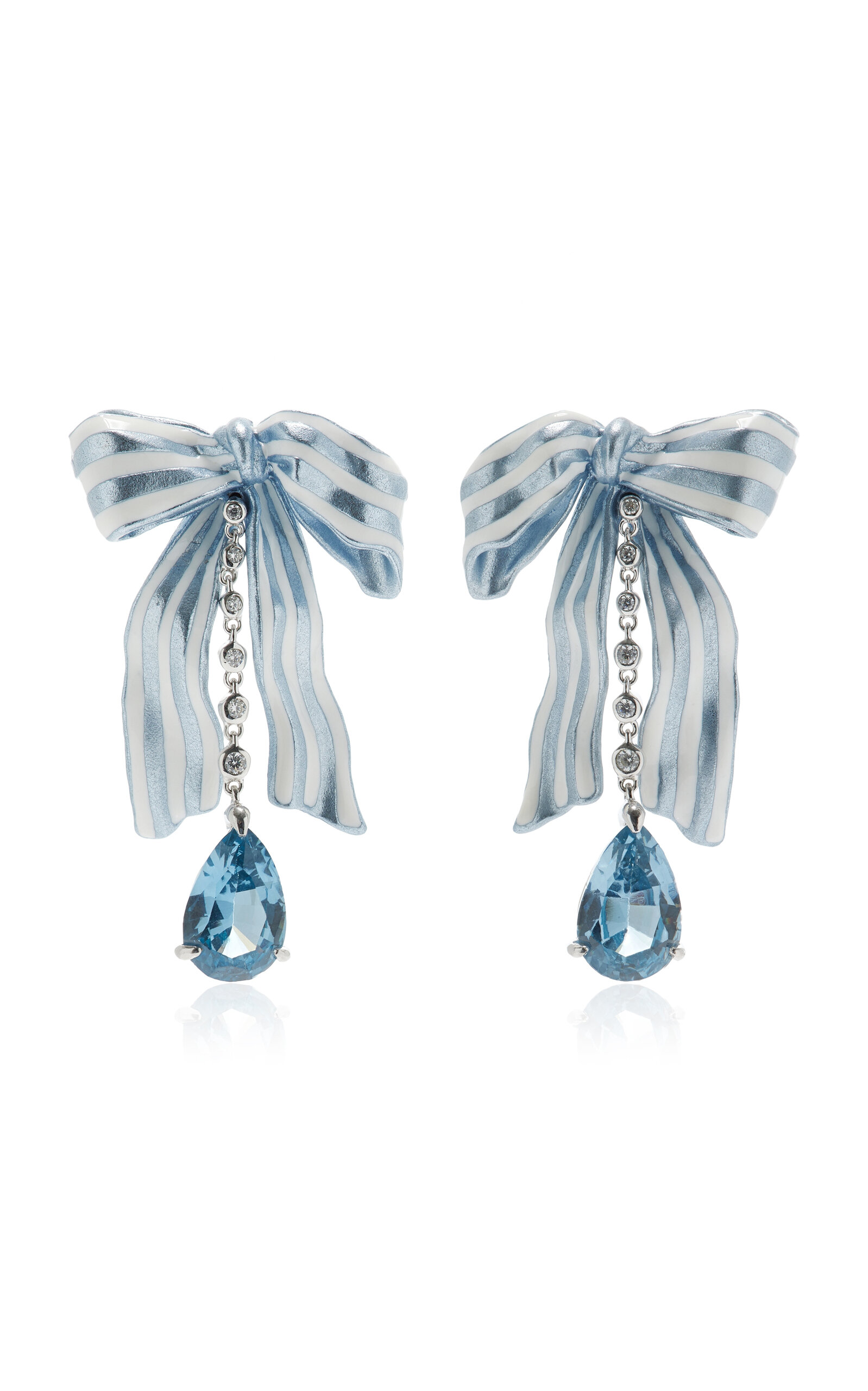 Shop Anabela Chan Bardot Bow 18k Blackened Gold; Rhodium Vermeil Sapphire; Diamond Earrings In Blue