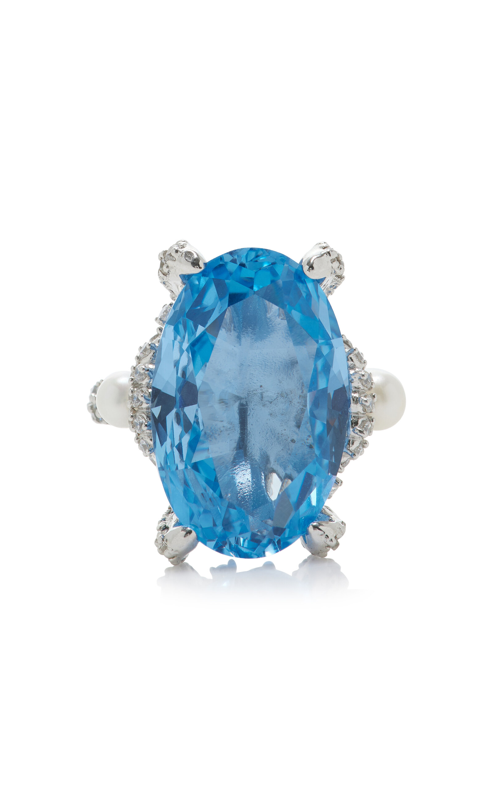 Shop Anabela Chan Mermaid 18k White Gold; Rhodium Vermeil Multi-gem Ring In Blue
