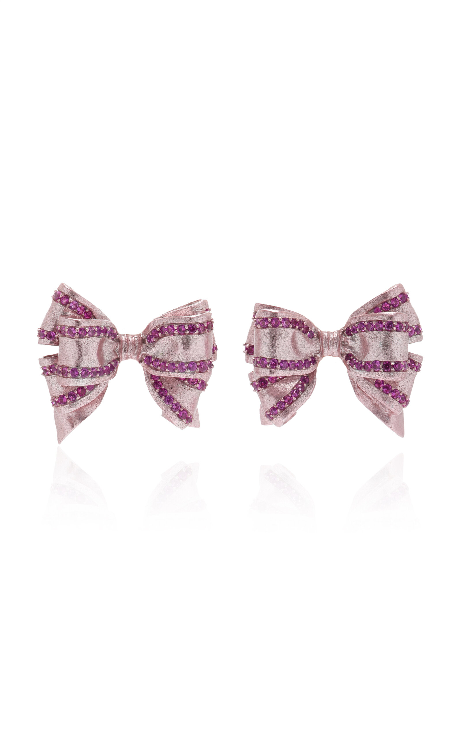 Shop Anabela Chan Mini Bow Tie 18k Rose Gold Vermeil Sapphire Earrings In Pink