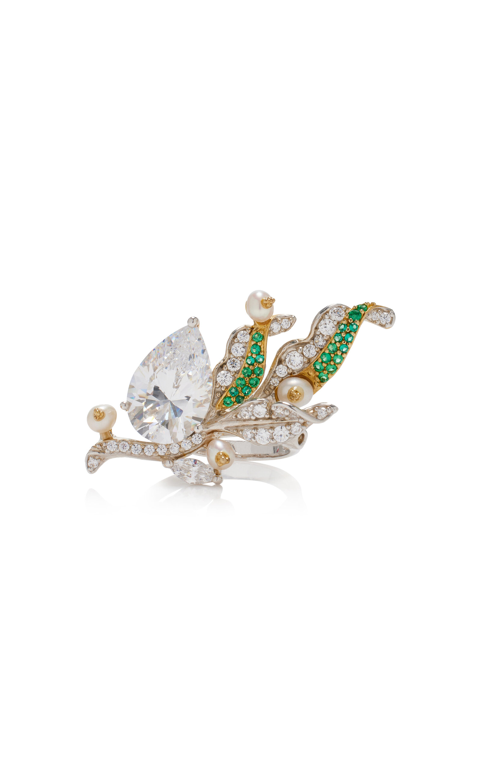 Shop Anabela Chan Lily Of The Valley 18k Gold Vermeil Emerald; Diamond; And Pearl Ring In Multi