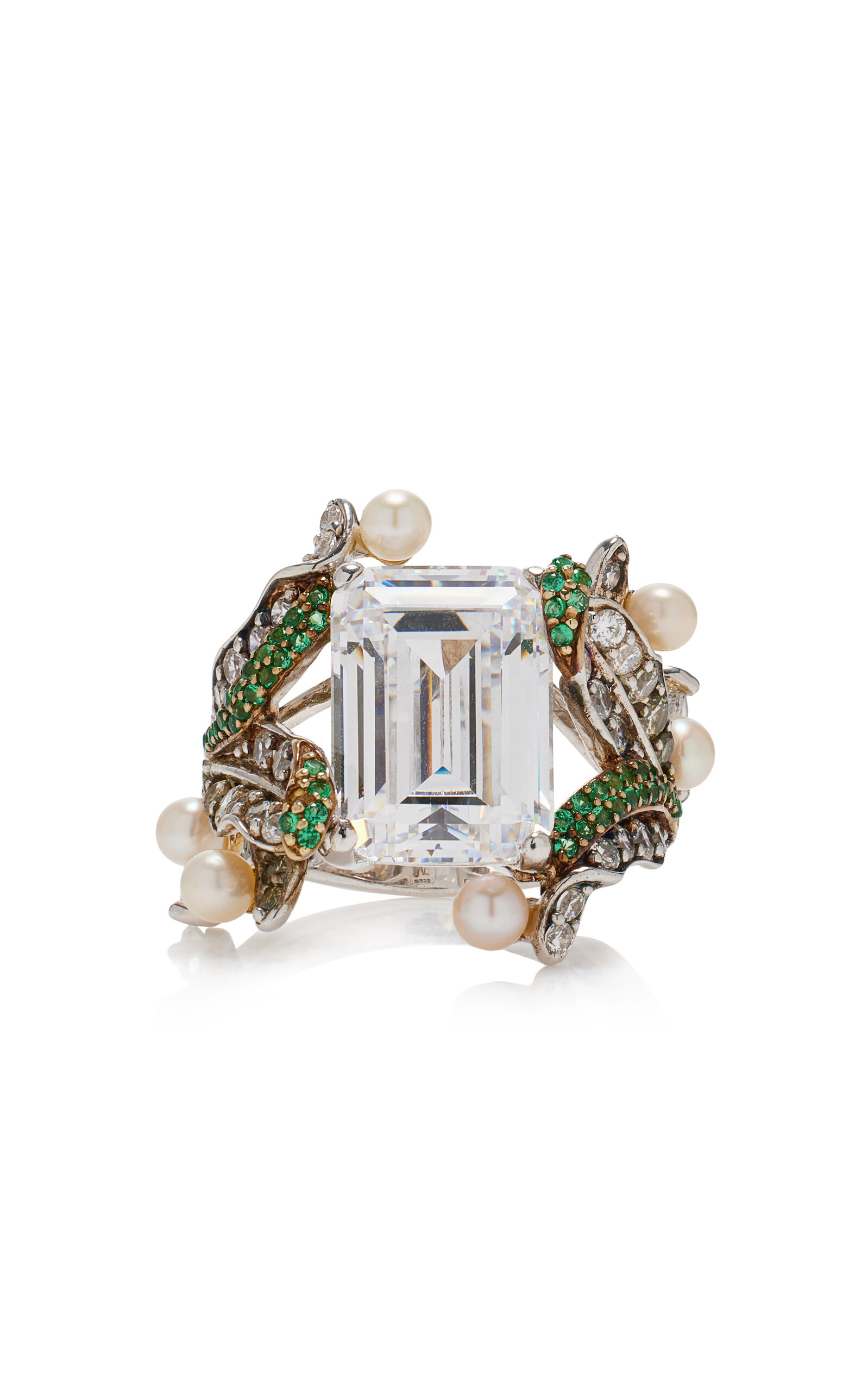 Shop Anabela Chan Lily 18k Gold; Rhodium Vermeil Emerald; Diamond; And Pearl Ring In Multi