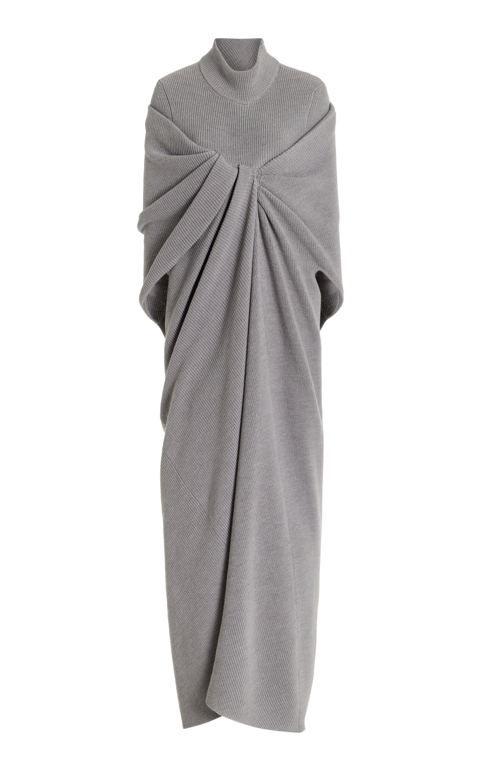 Brandon Maxwell The Holden Draped Wool Turtleneck Midi Dress
