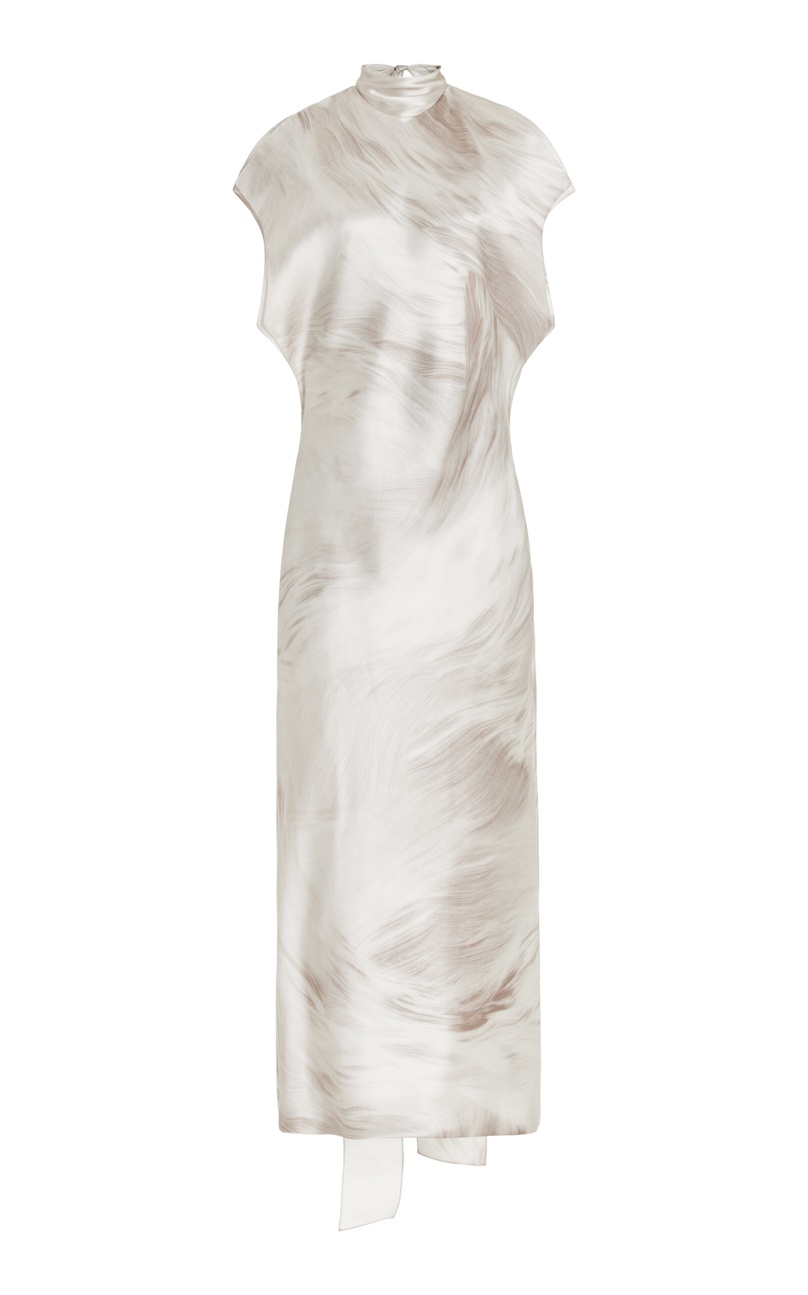 Brandon Maxwell The Evie Scarf-Detailed Silk Midi Dress - Silver