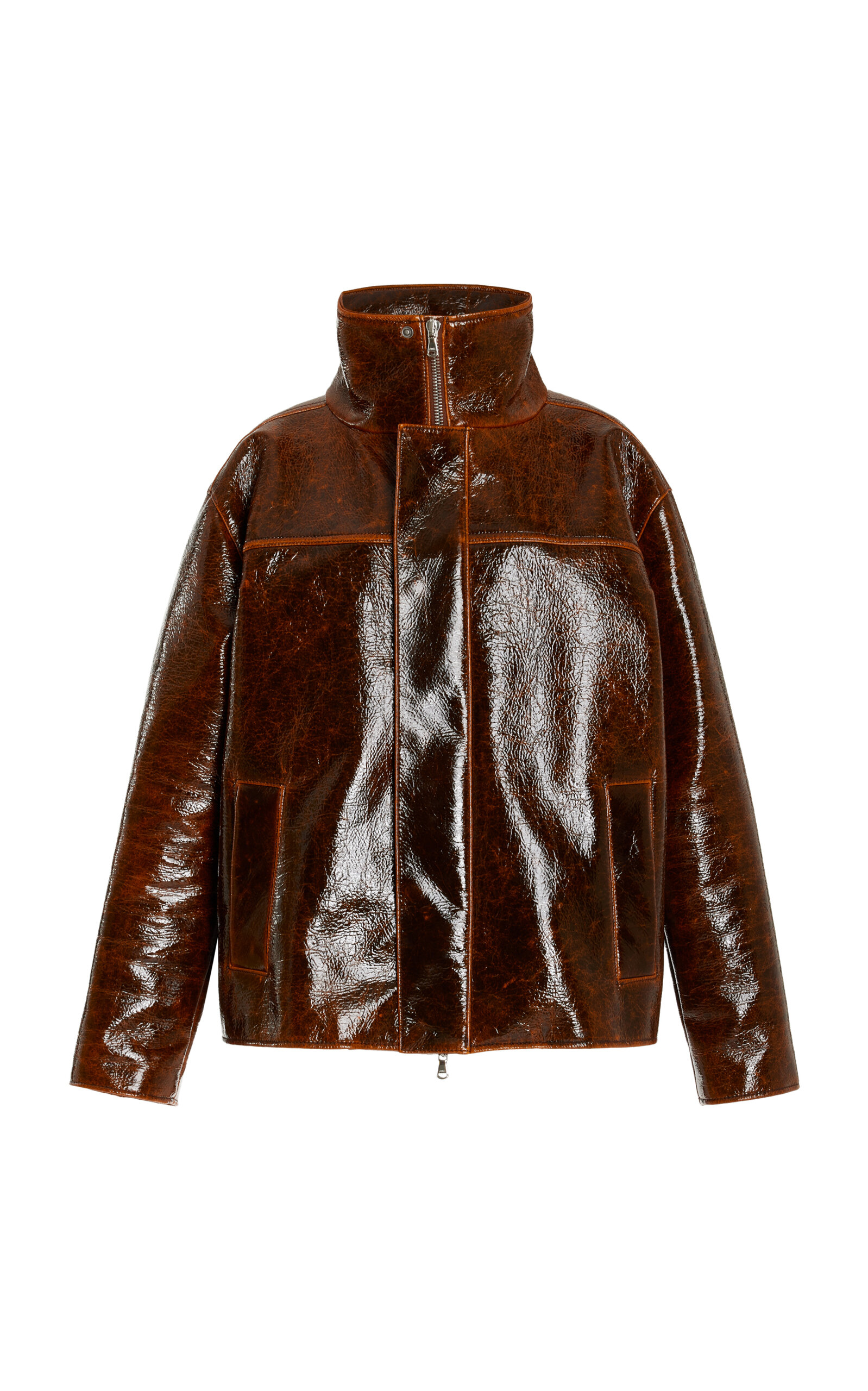 Brandon Maxwell The Everett Lacquered-Wool Trucker Jacket - Brown