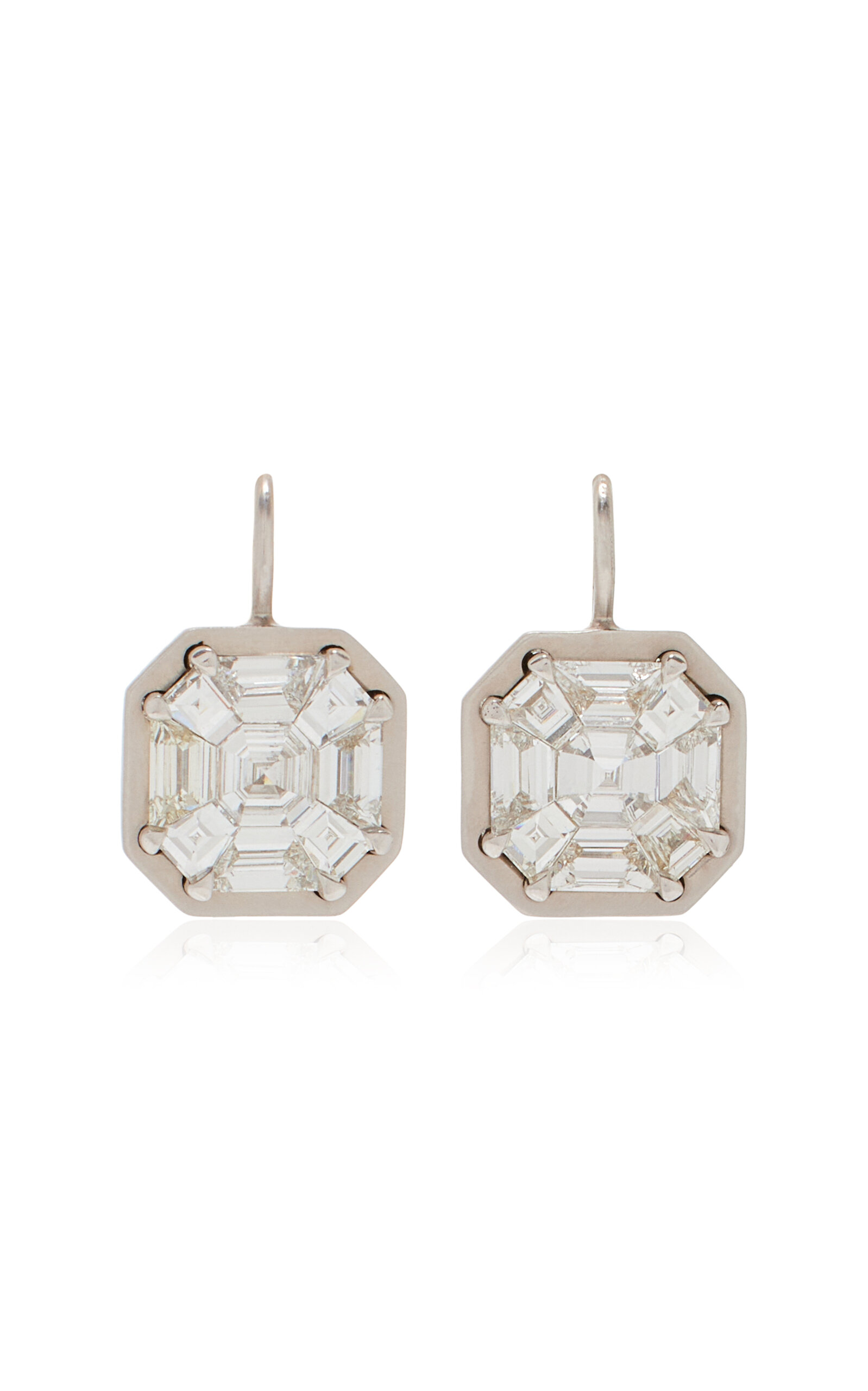 Shop Sylva & Cie 18k White Mosaic Diamond Earrings On Wire