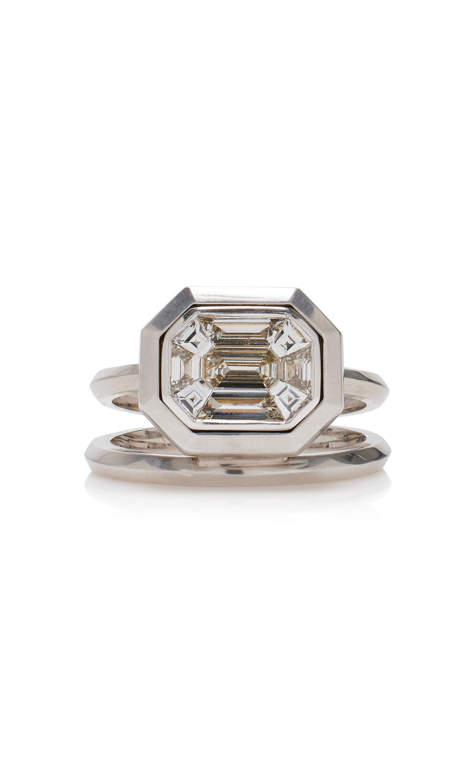 Shop Sylva & Cie 18k White Mosaic Diamond Spiral Ring
