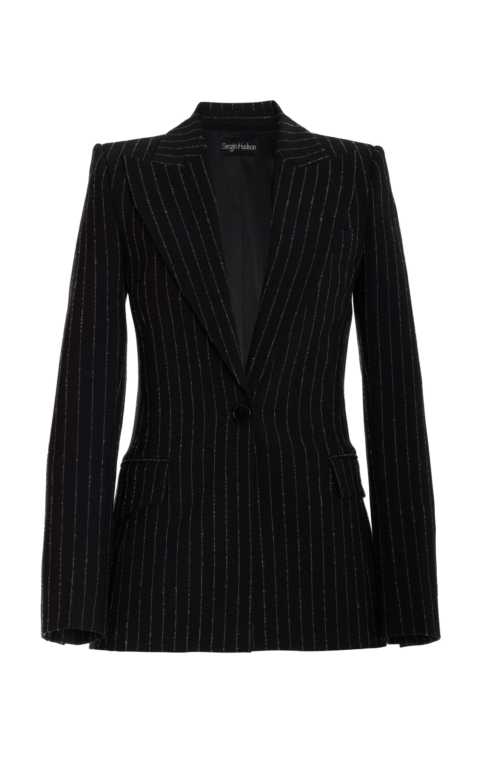 Sergio Hudson Pinstriped Wool-Blend Blazer - Black