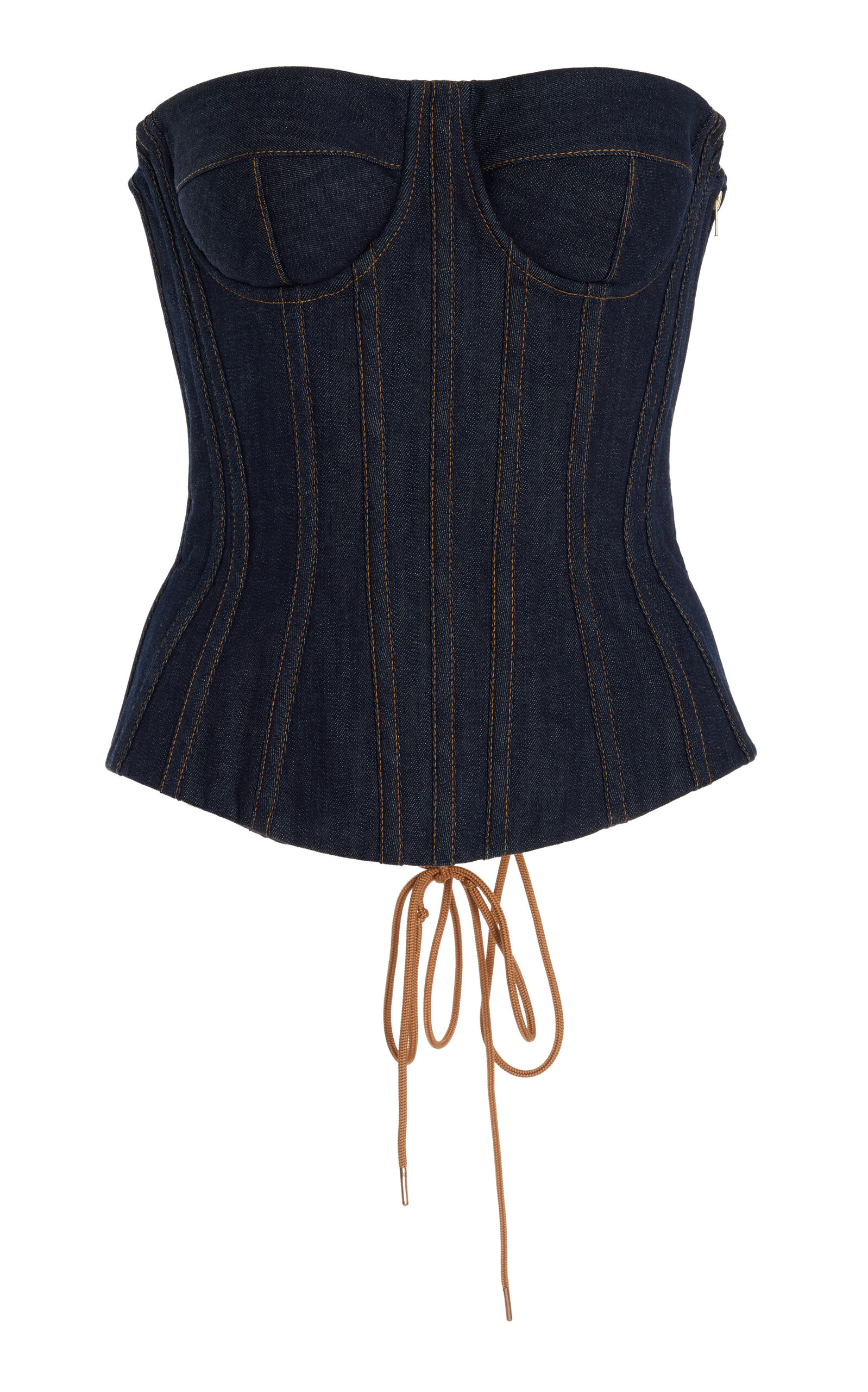 Sergio Hudson Strapless Cotton Denim Corset Top - Medium Wash