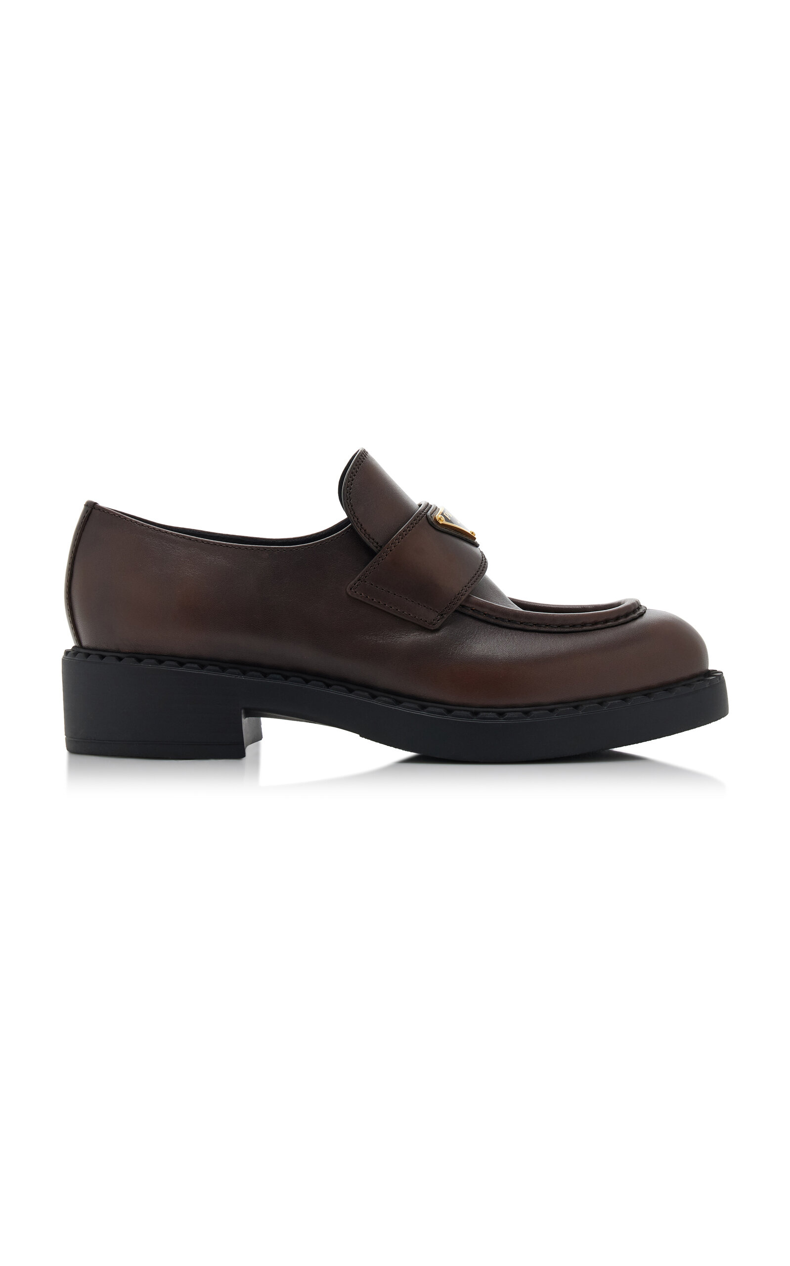 Prada Logo-plaque Brushed Leather Loafers In Brown