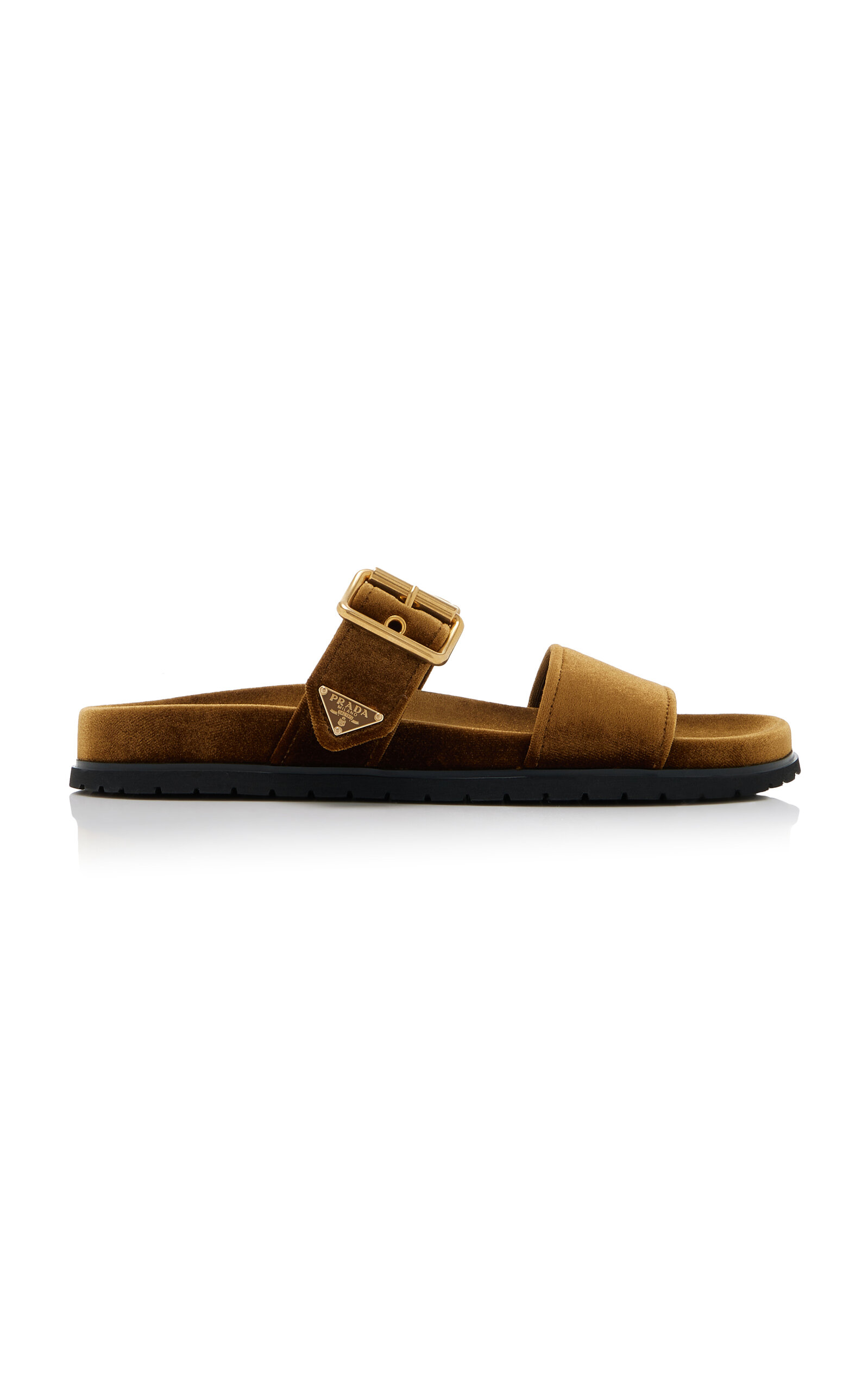 Prada Enamel Triangle-logo Slides In Brown