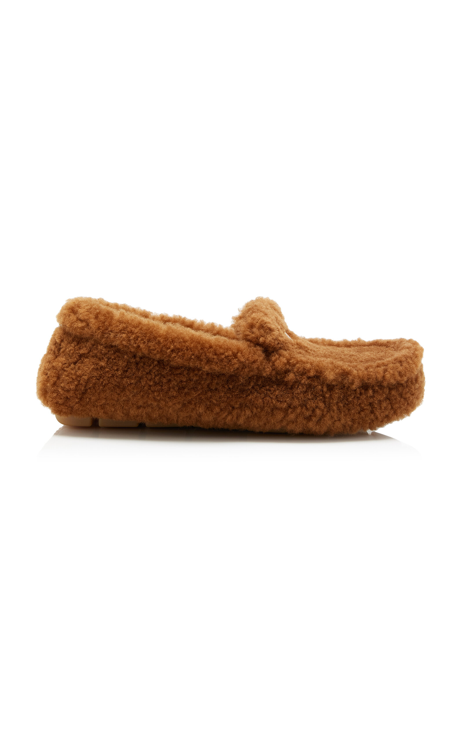 Prada Triangle Logo Shearling Loafers In Brown
