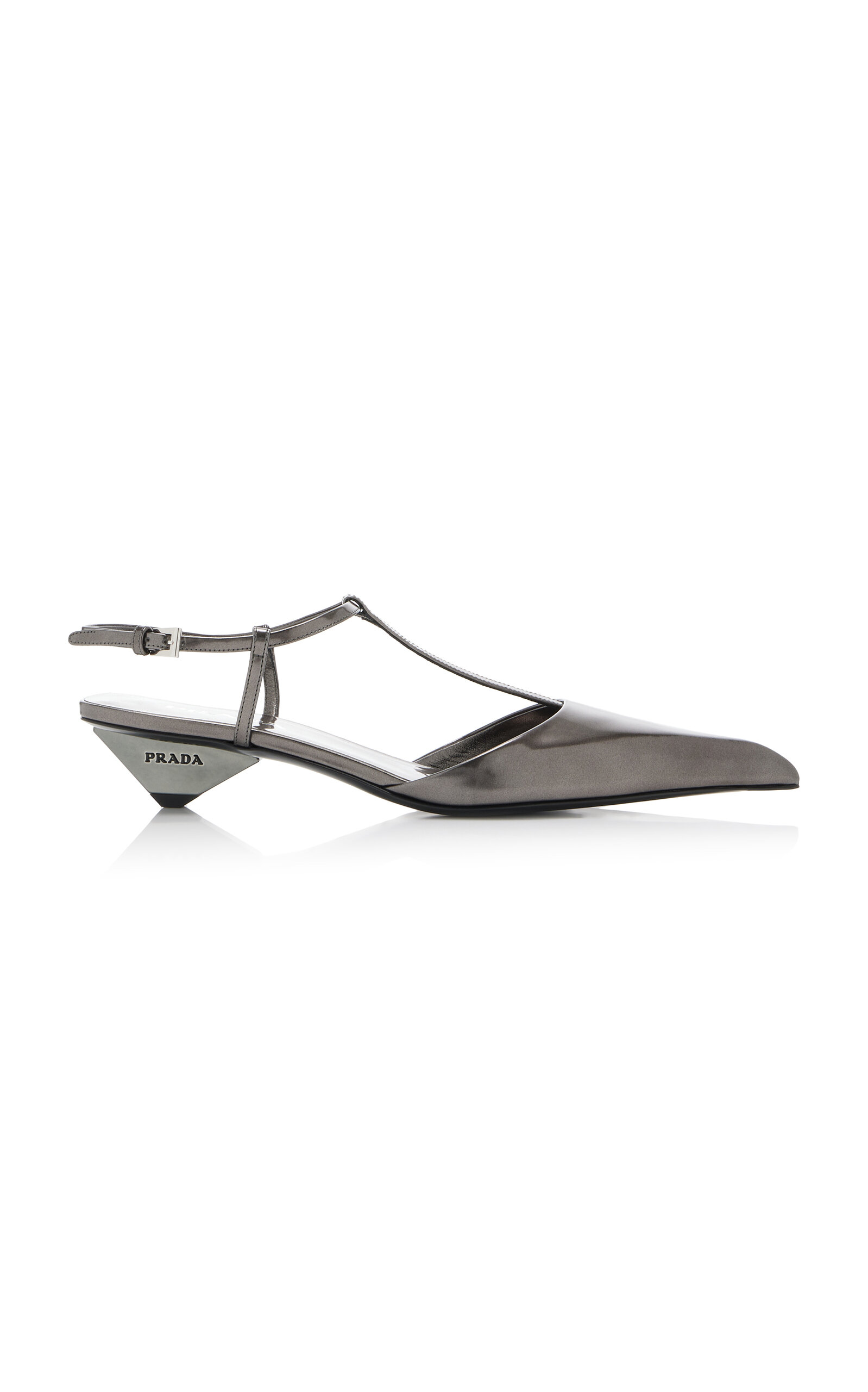 Prada Women's Anthracite Patent Leather Slingback Pumps In Silver