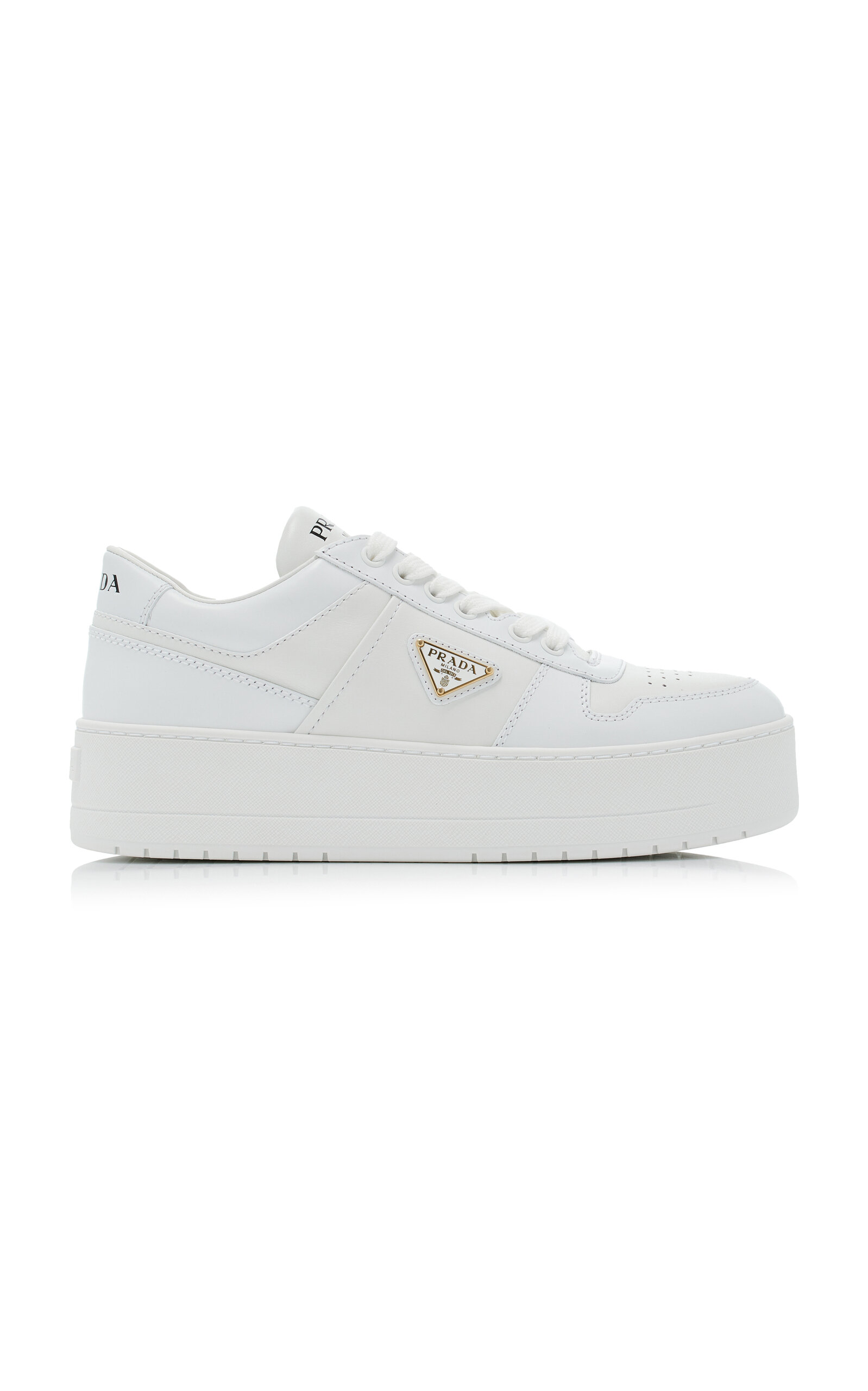 Prada Downtown Bold Leather Platform Sneakers In White