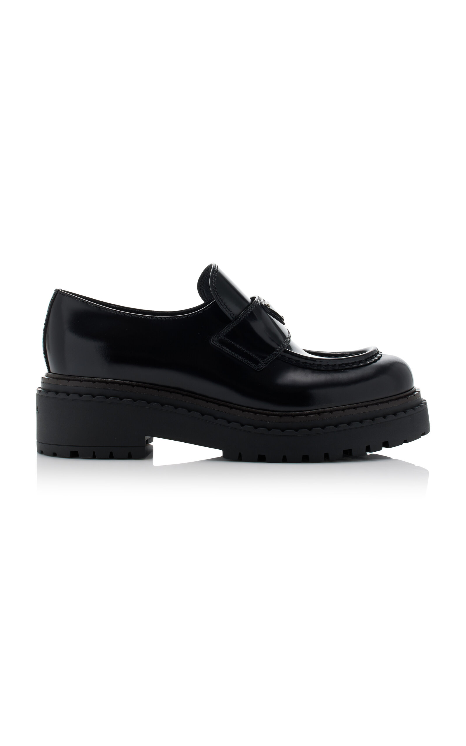 Prada Chocolate Calfskin Platform Loafers In Black