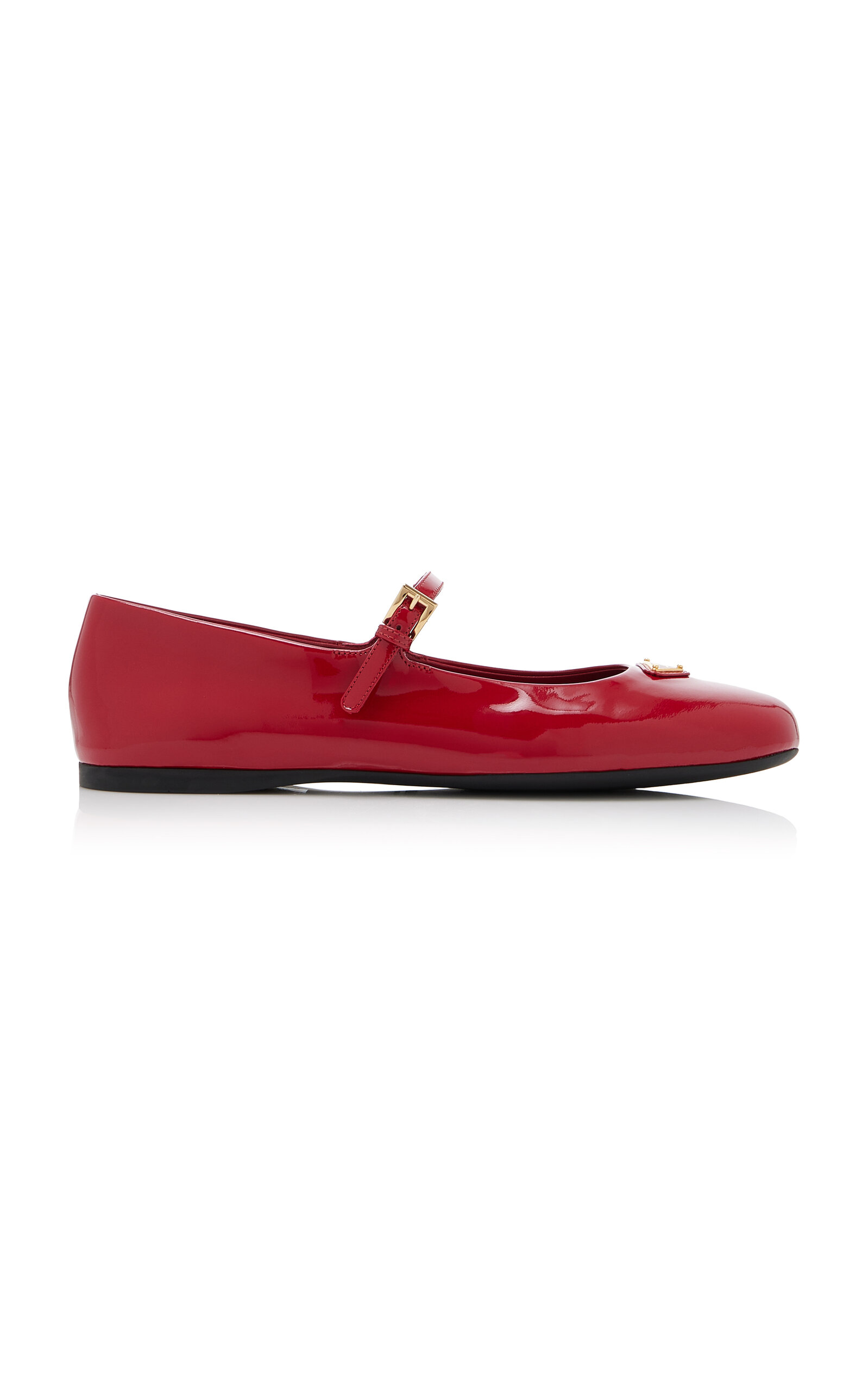 Prada Logo Patent Leather Ballet Flats In Red