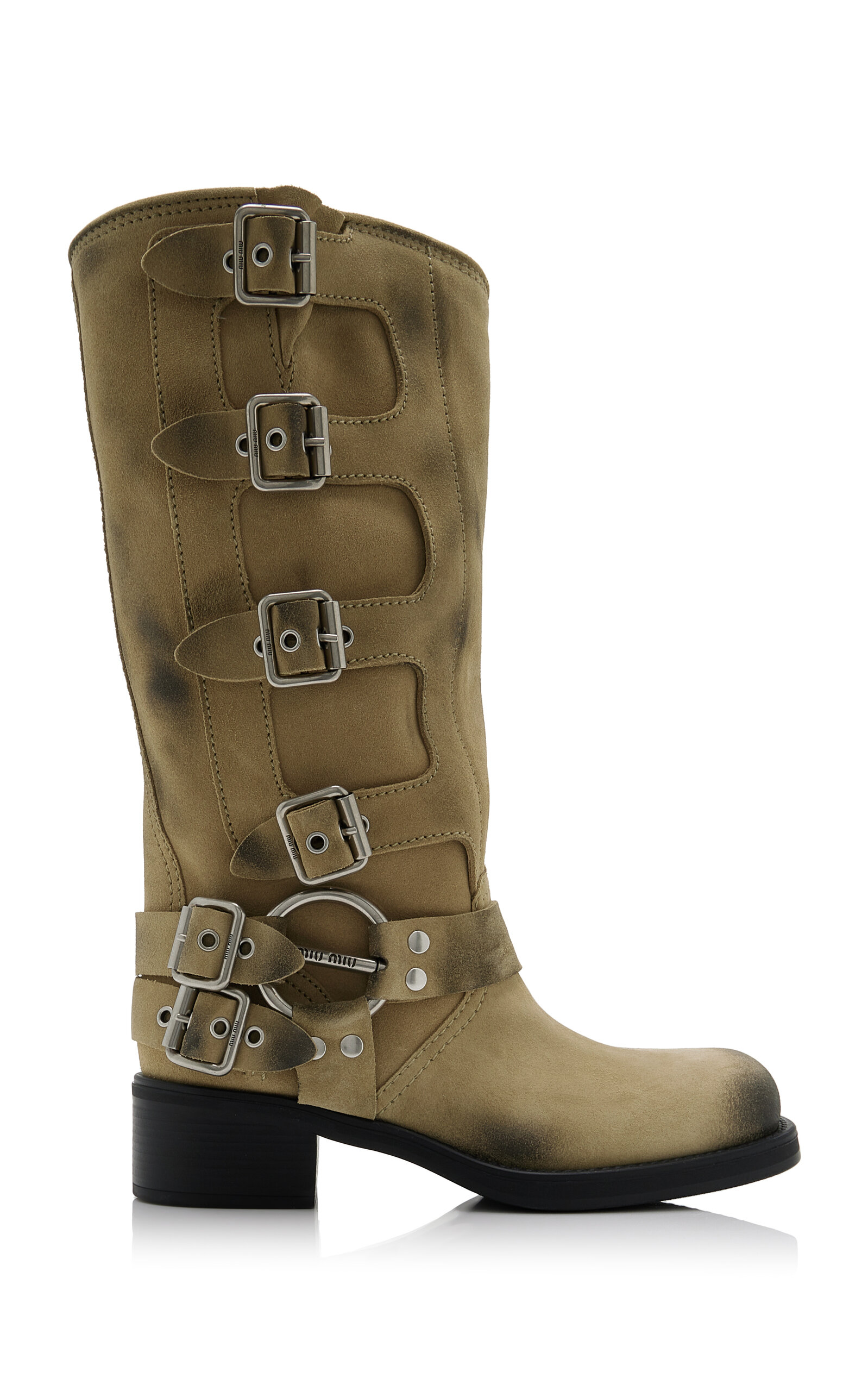 Miu Miu Buckled Leather Boots In Tan