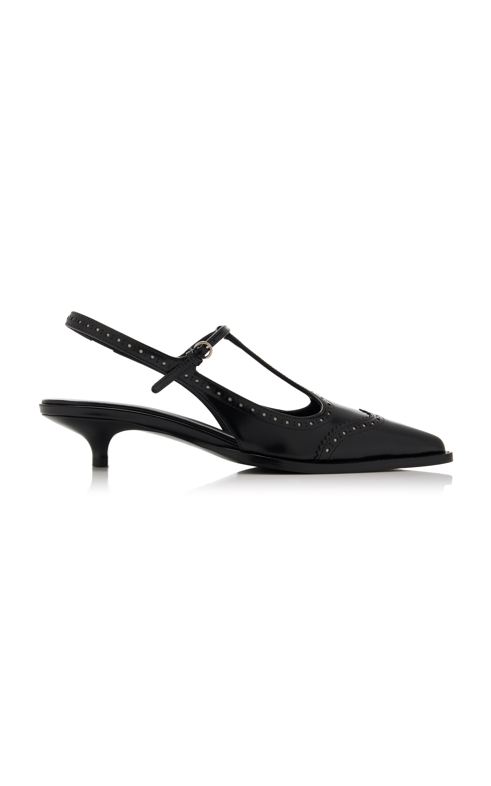 Miu Miu Women Leather Brogue Slingback T-strap Pumps In Black