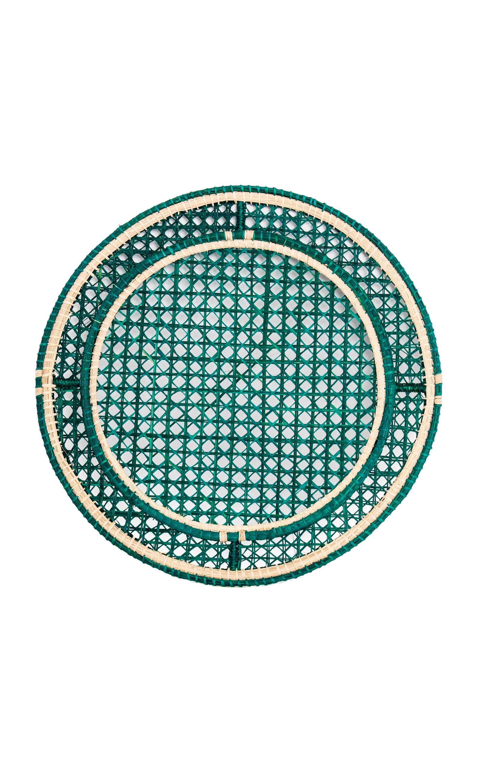 Sonder & Holliday The Buendia Set-of-six Raffia-covered Steel Placemats In Dark Green
