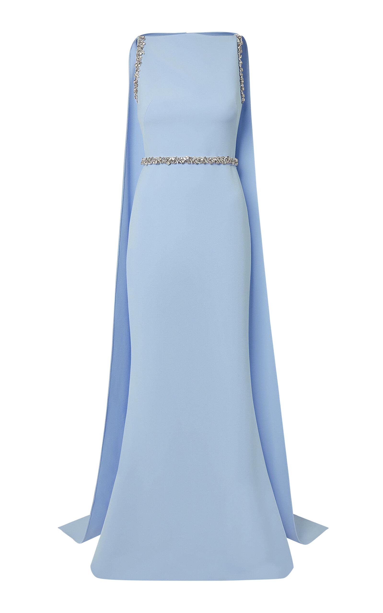 Shop Safiyaa Ginevra Crystal-embellished Stretch-crepe Gown In Blue