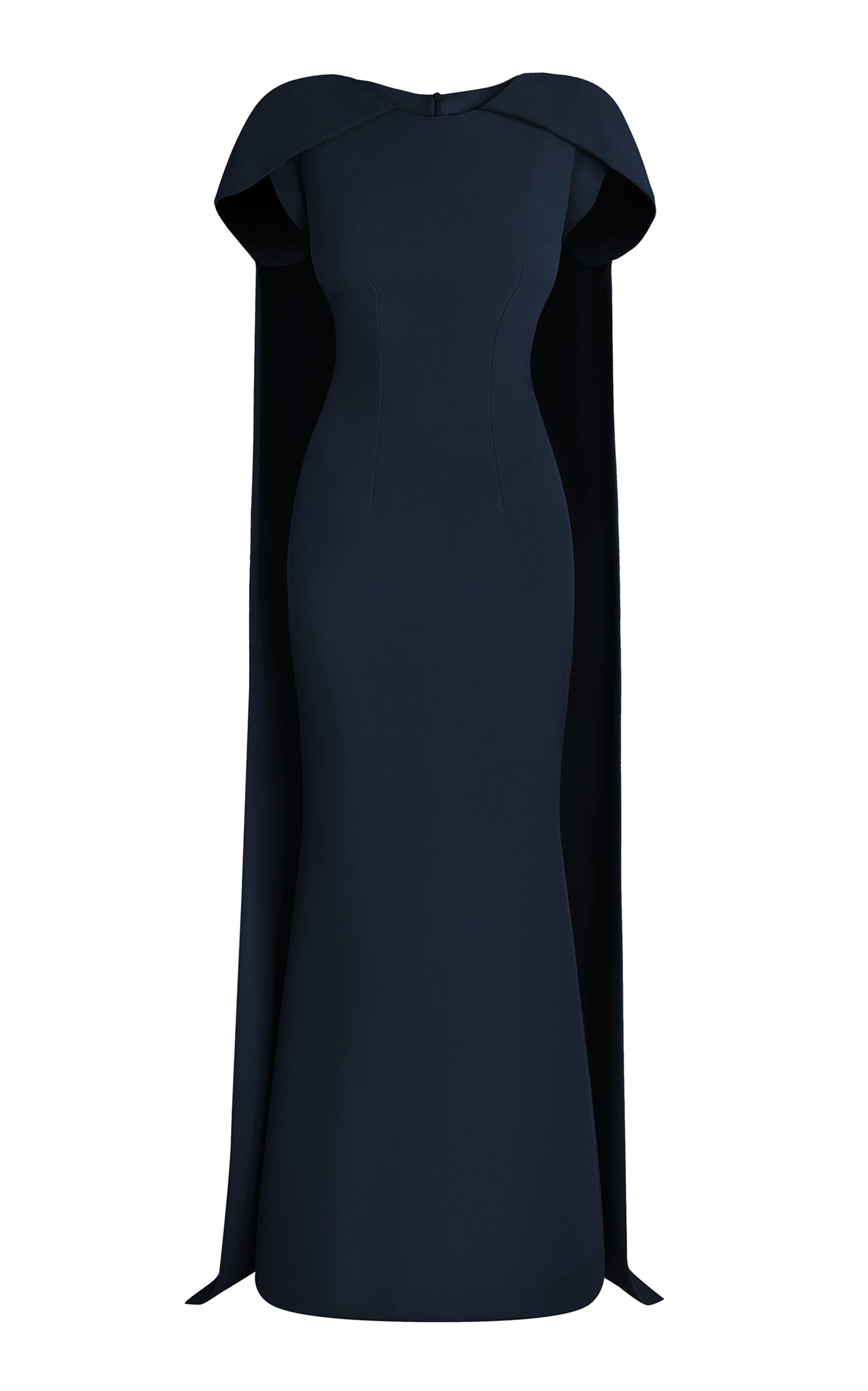 Shop Safiyaa Ginkgo Stretch-crepe Cape Gown In Navy