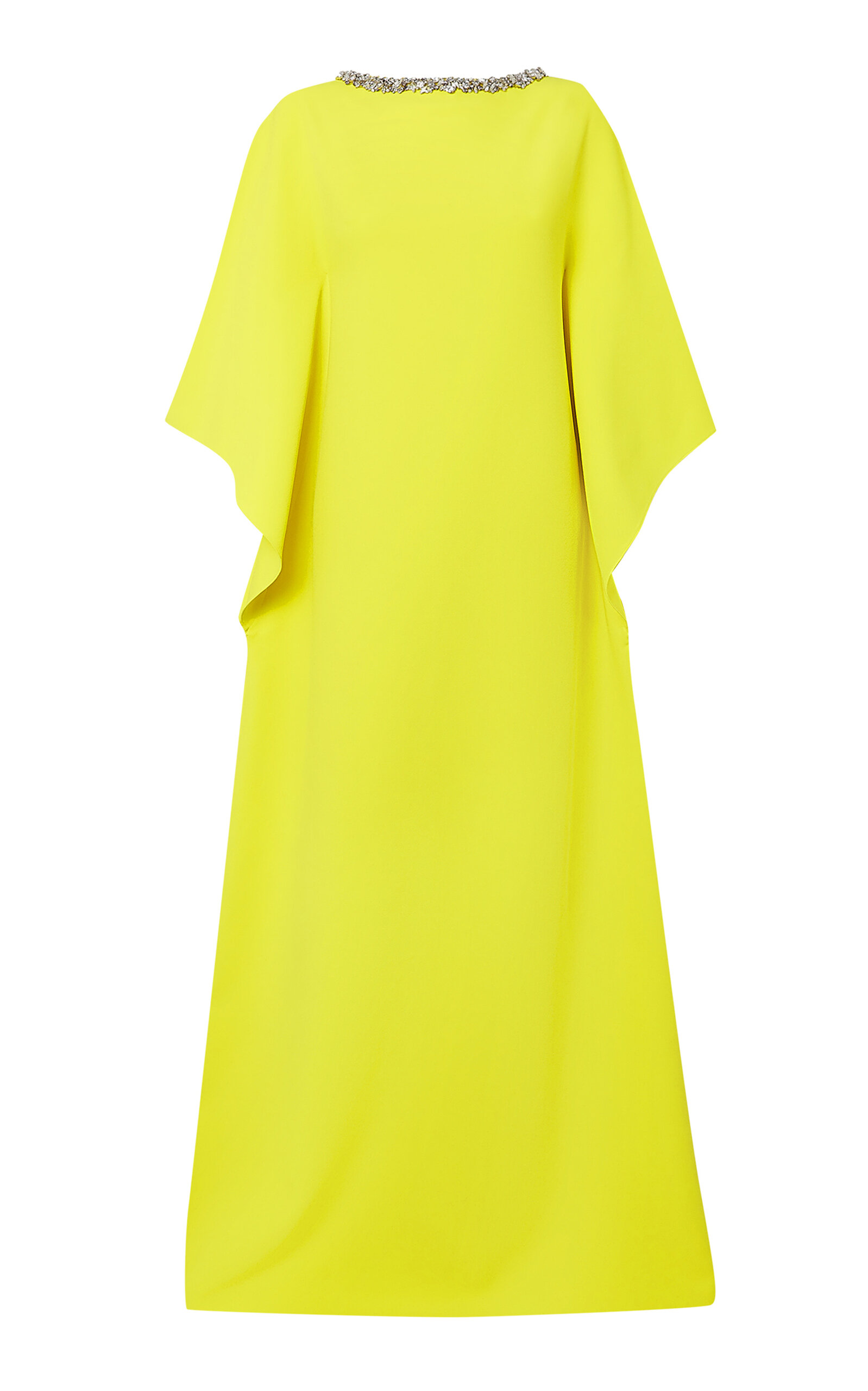 Shop Safiyaa Amarella Crystal-embellished Stretch-crepe Caftan Gown In Yellow
