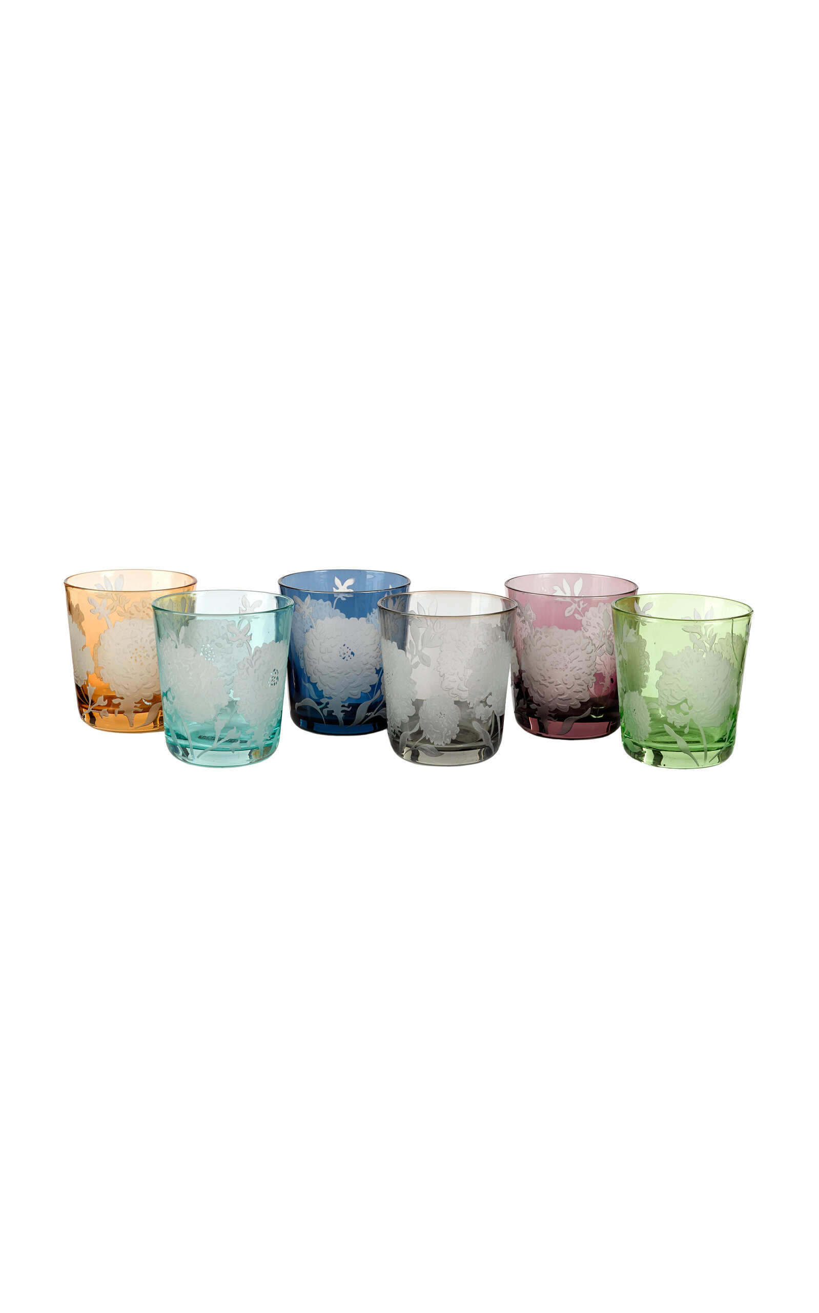 Polspotten Set-of-six Glass Peony Tumblers In Multi