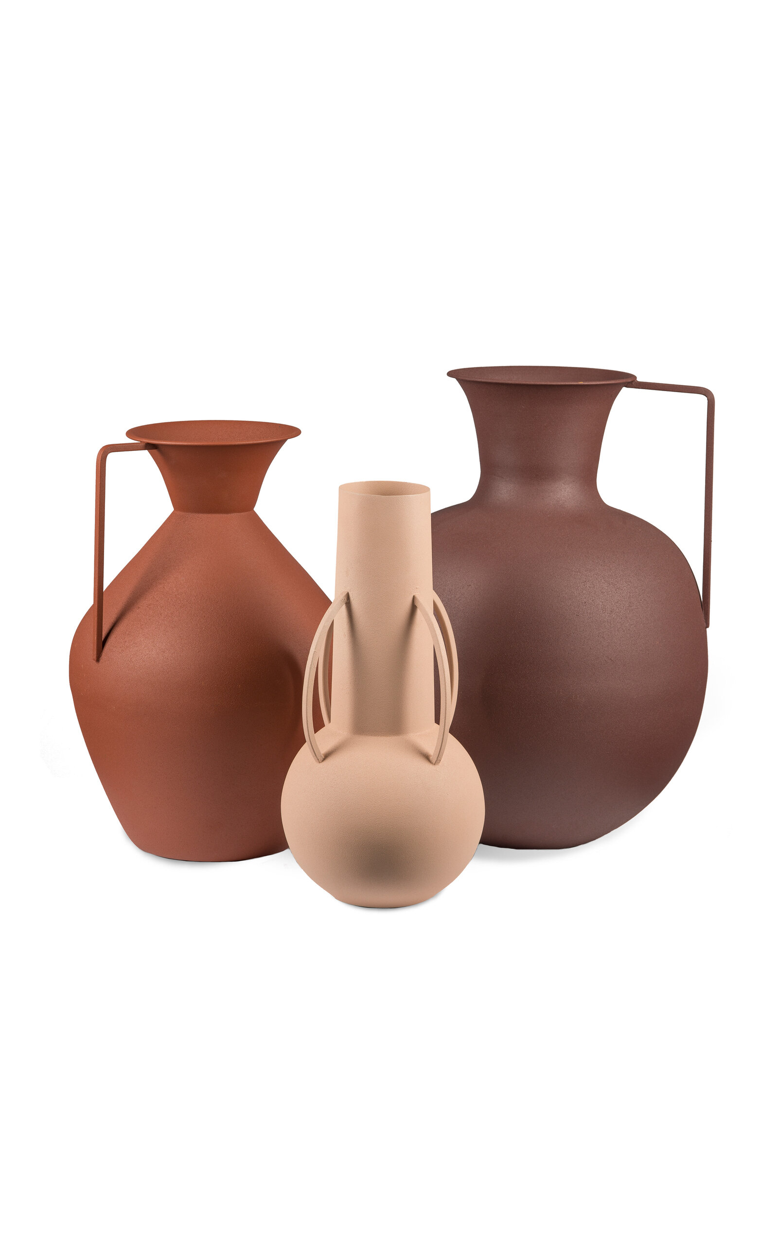 Polspotten Set-of-three Roman Iroon Vases In Brown