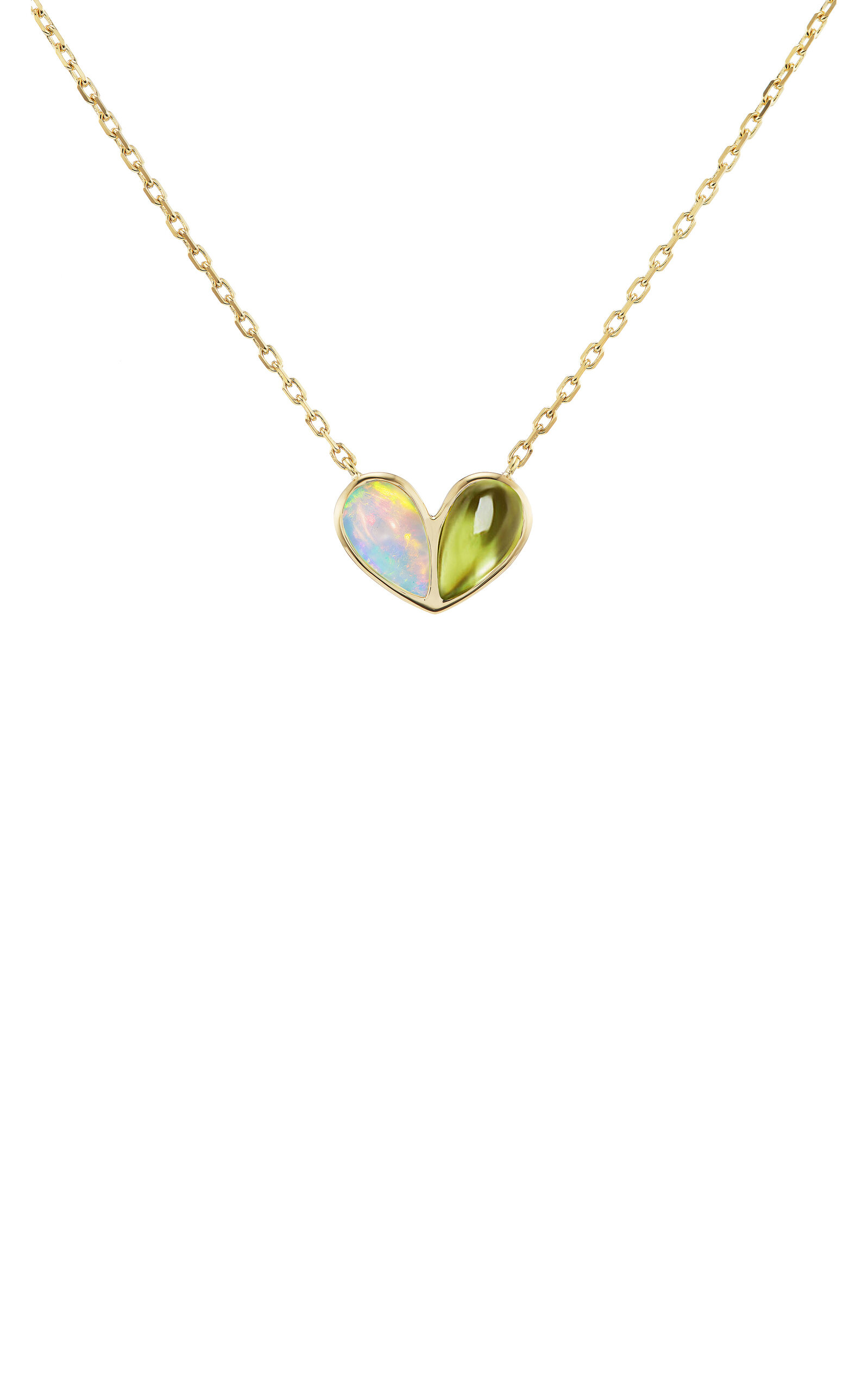Jumbo Sweetheart 18K Yellow Gold Opal; Peridot Necklace
