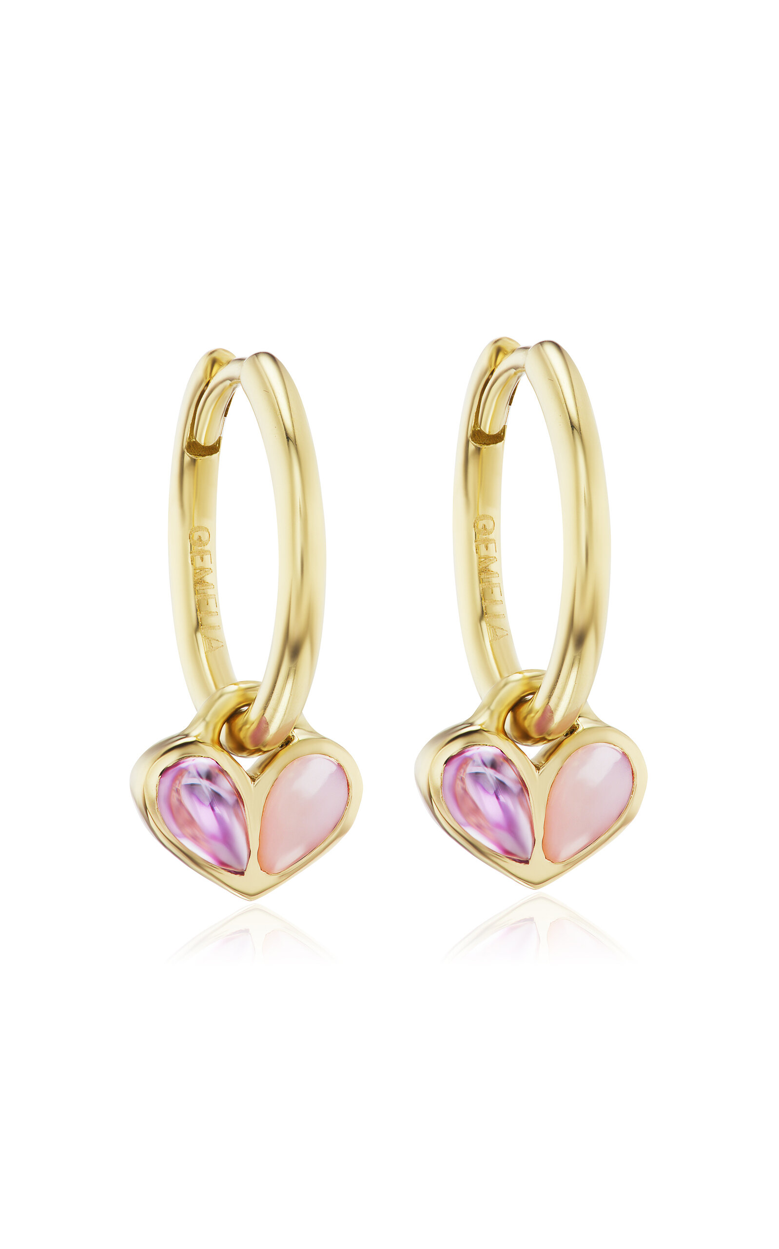 Shop Gemella Jewels Sweetheart 18k Yellow Gold Sapphire; Opal Huggie Earrings In Pink
