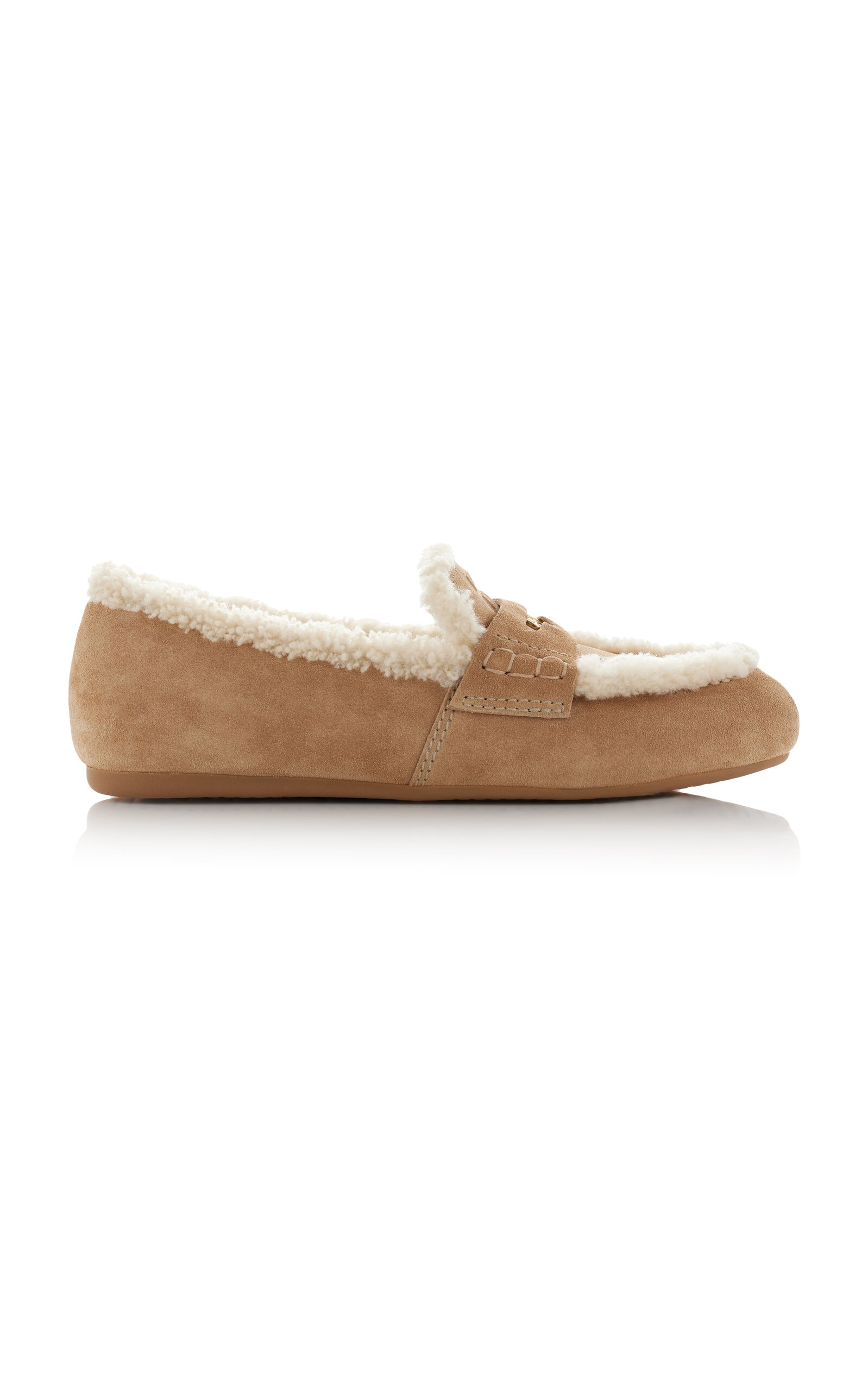 Miu Miu Shearling Penny Loafers In Tan