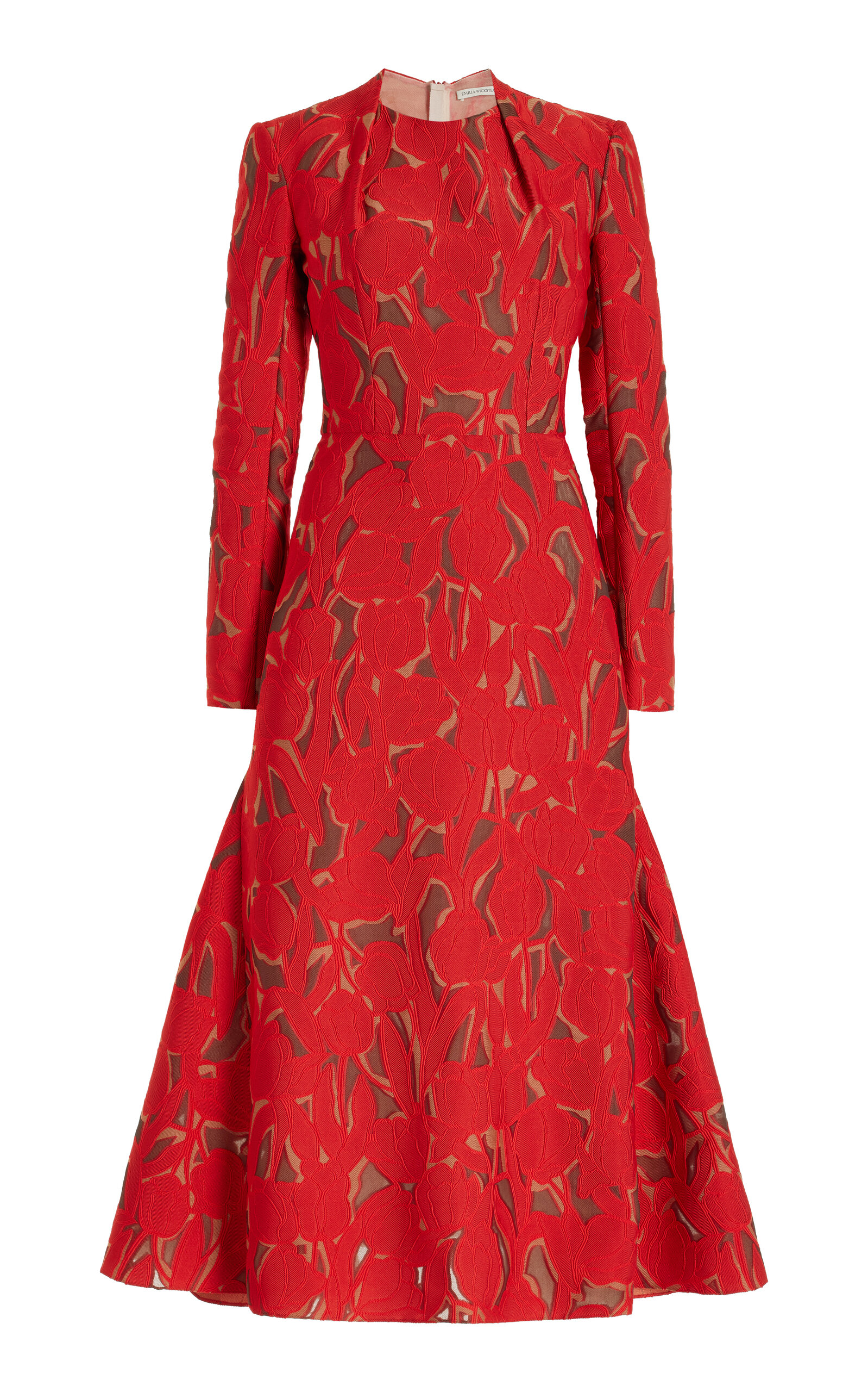 Emilia Wickstead Seneca Pintucked Brocade Midi Dress In Red