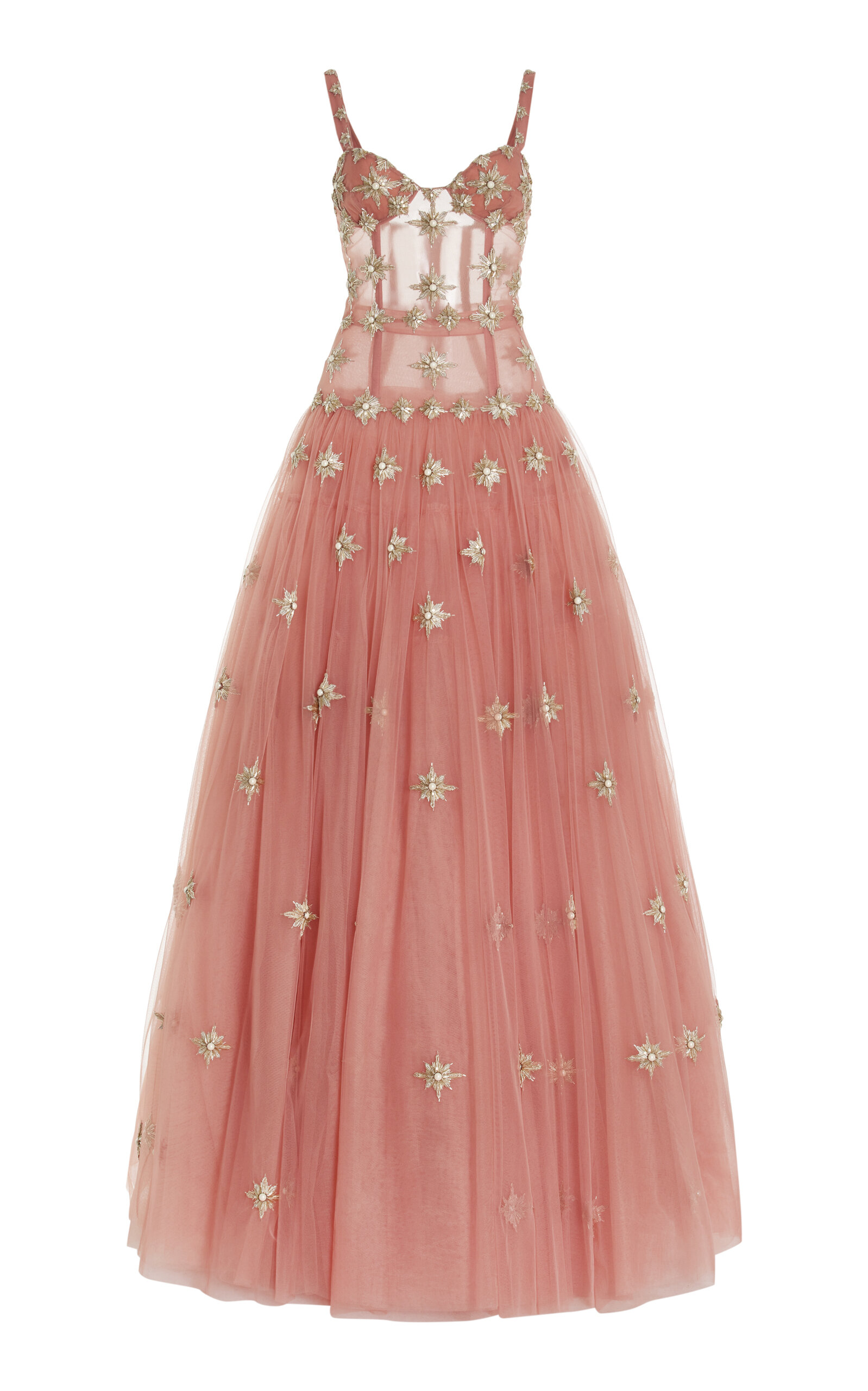 Cucculelli Shaheen Cabochon Medallion Tulle Gown - Pink