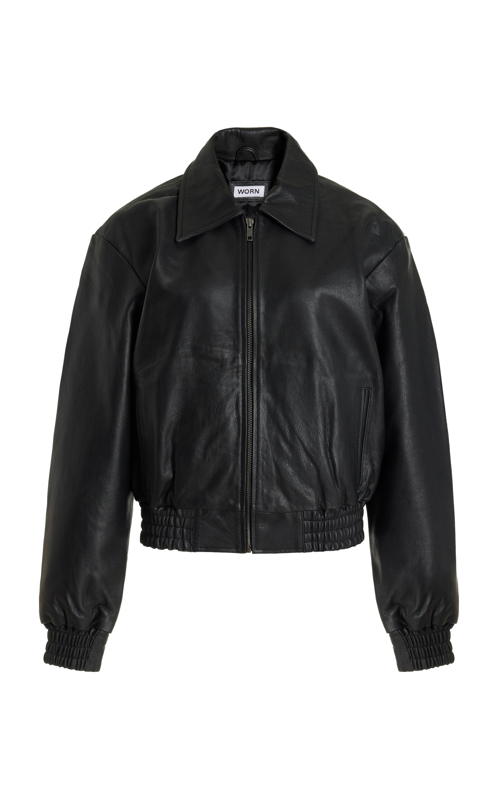Worn Vintage Leather Bomber Jacket In Black