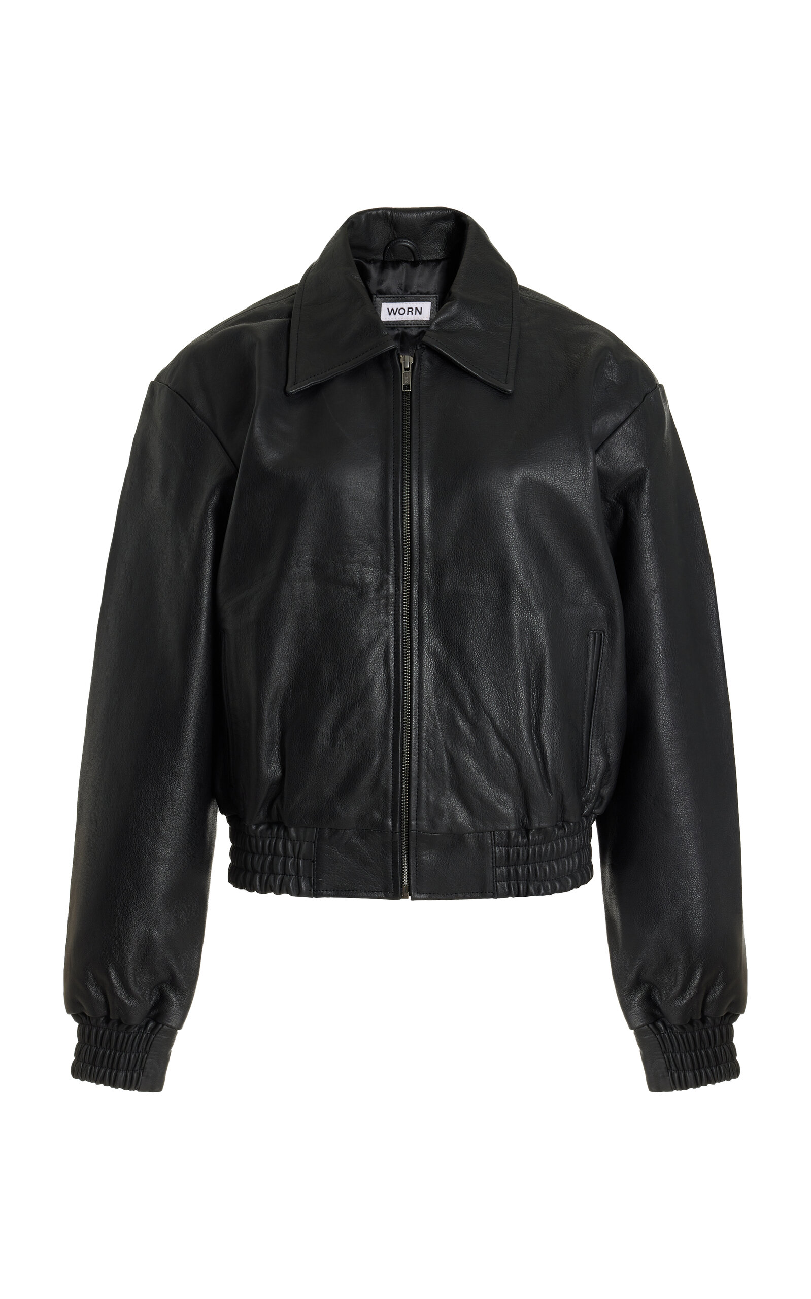 Worn Vintage Leather Bomber Jacket - Black