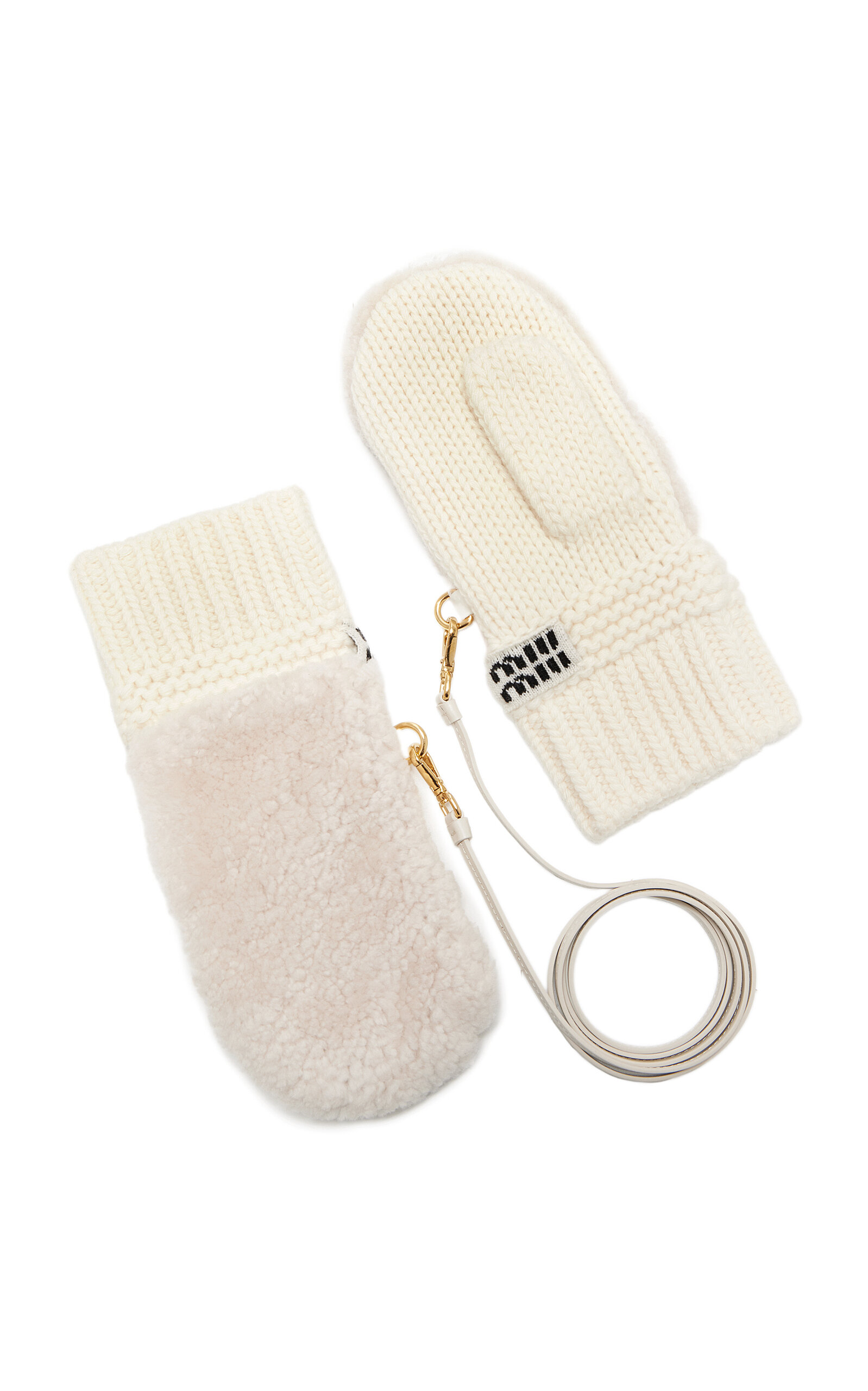 Miu Miu Shearling-trimmed Cashmere-wool Mittens In White