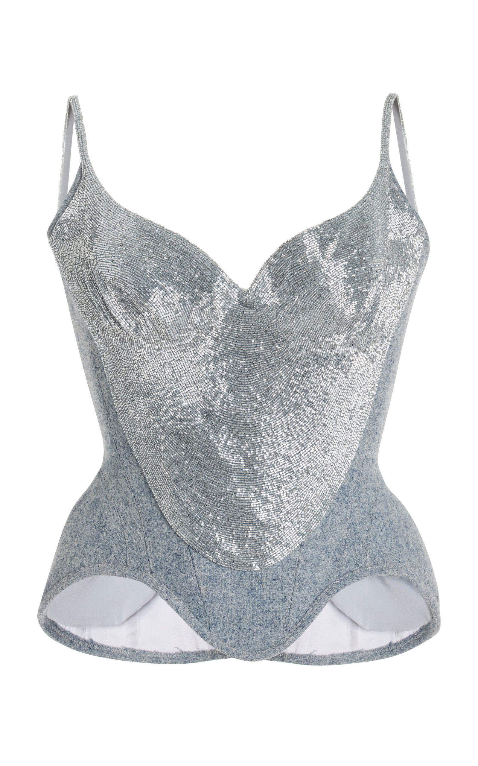 WIEDERHOEFT SALON BEADED WOOL-TWEED CORSET TOP