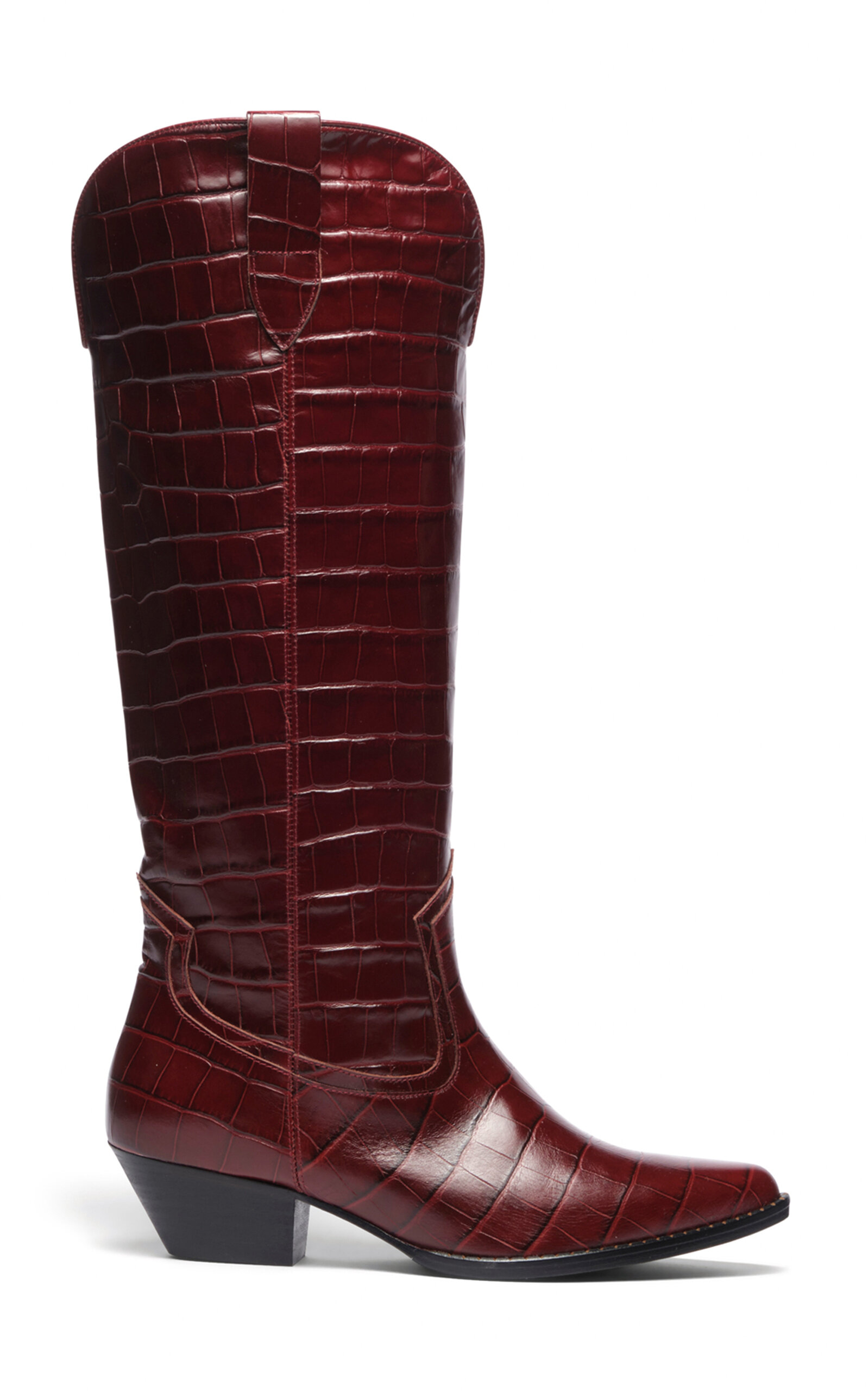 Shop Freda Salvador Hope Croc-effect Leather Wester Knee Boots In Burgundy