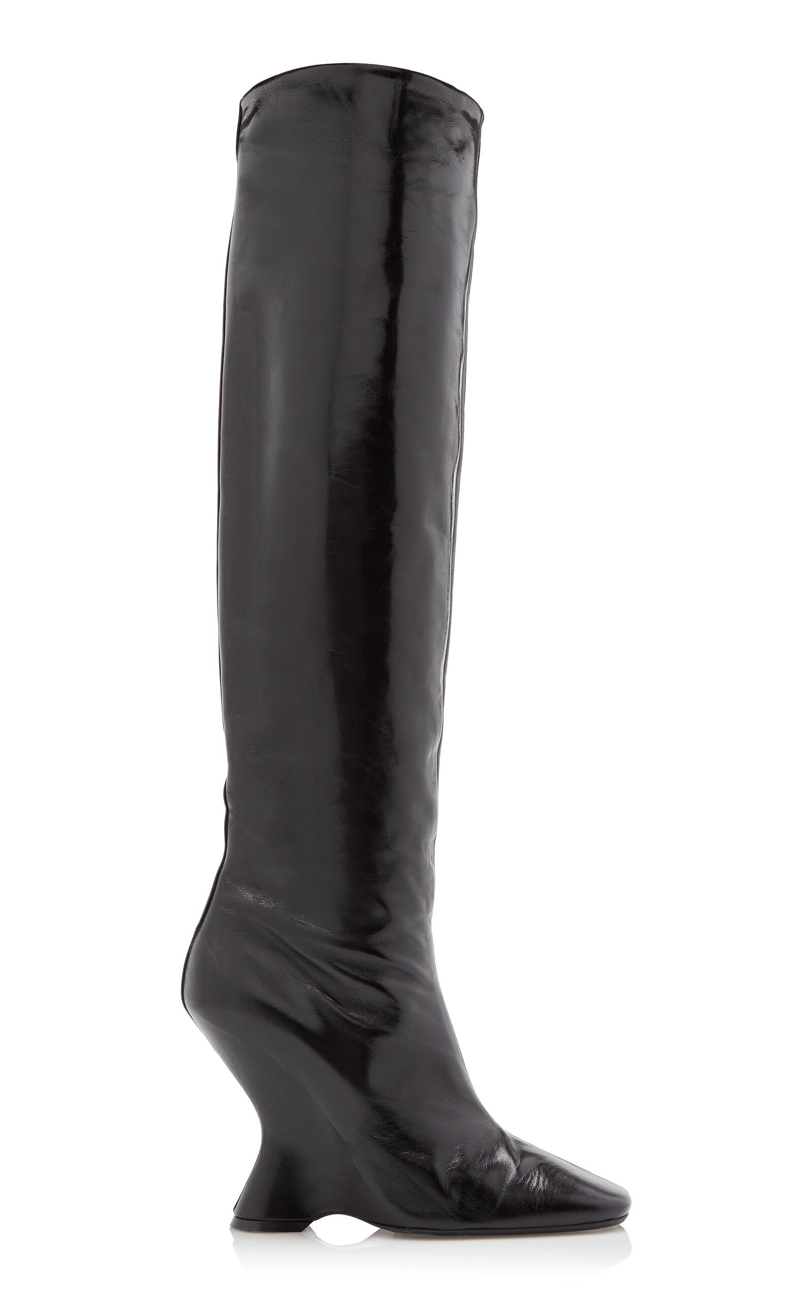 Dries Van Noten Glove Wedge Patent Leather Boots In Black