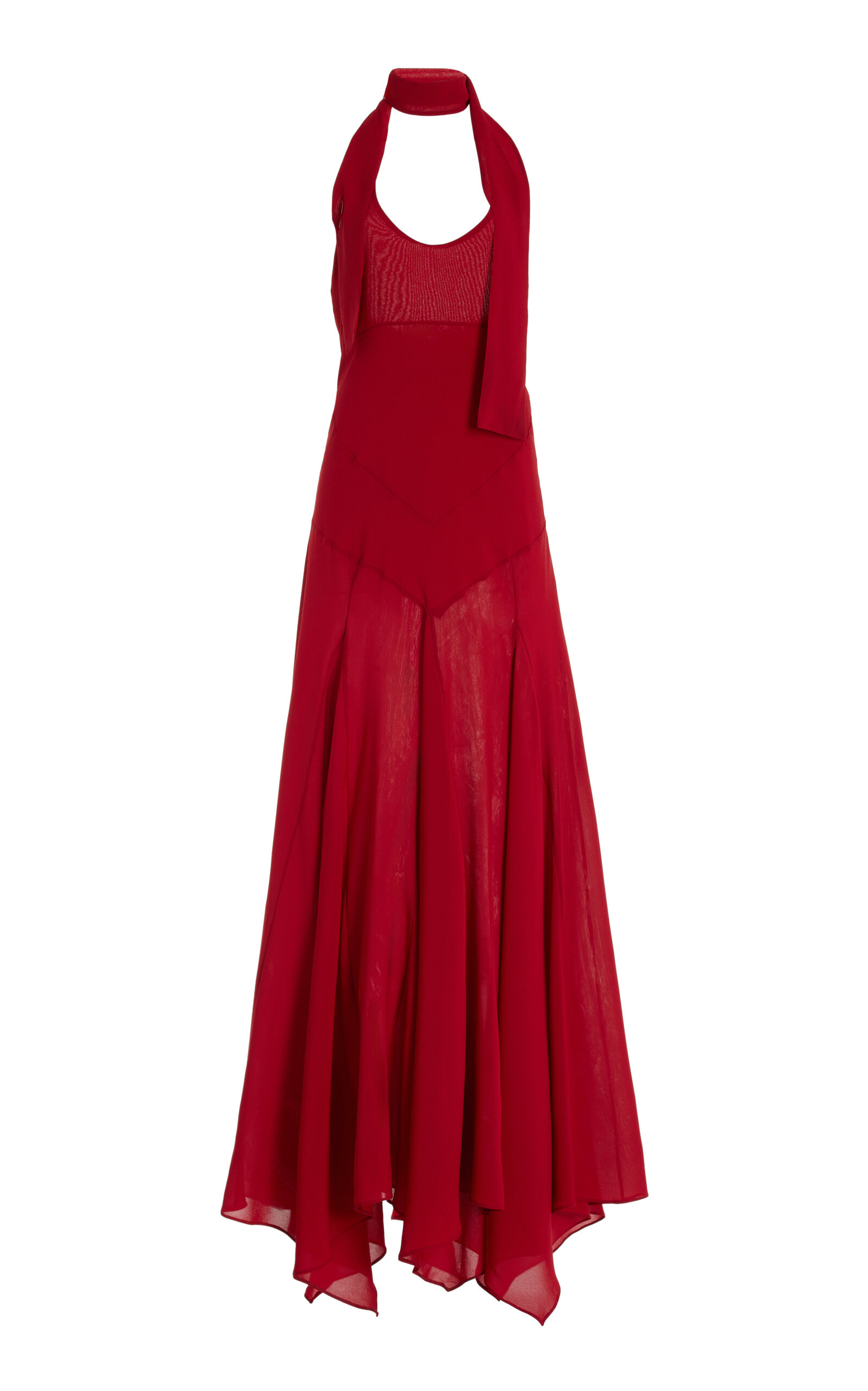 SIEDRÉS Exclusive Raye Scarf-Detailed Midi Halter Dress - Burgundy