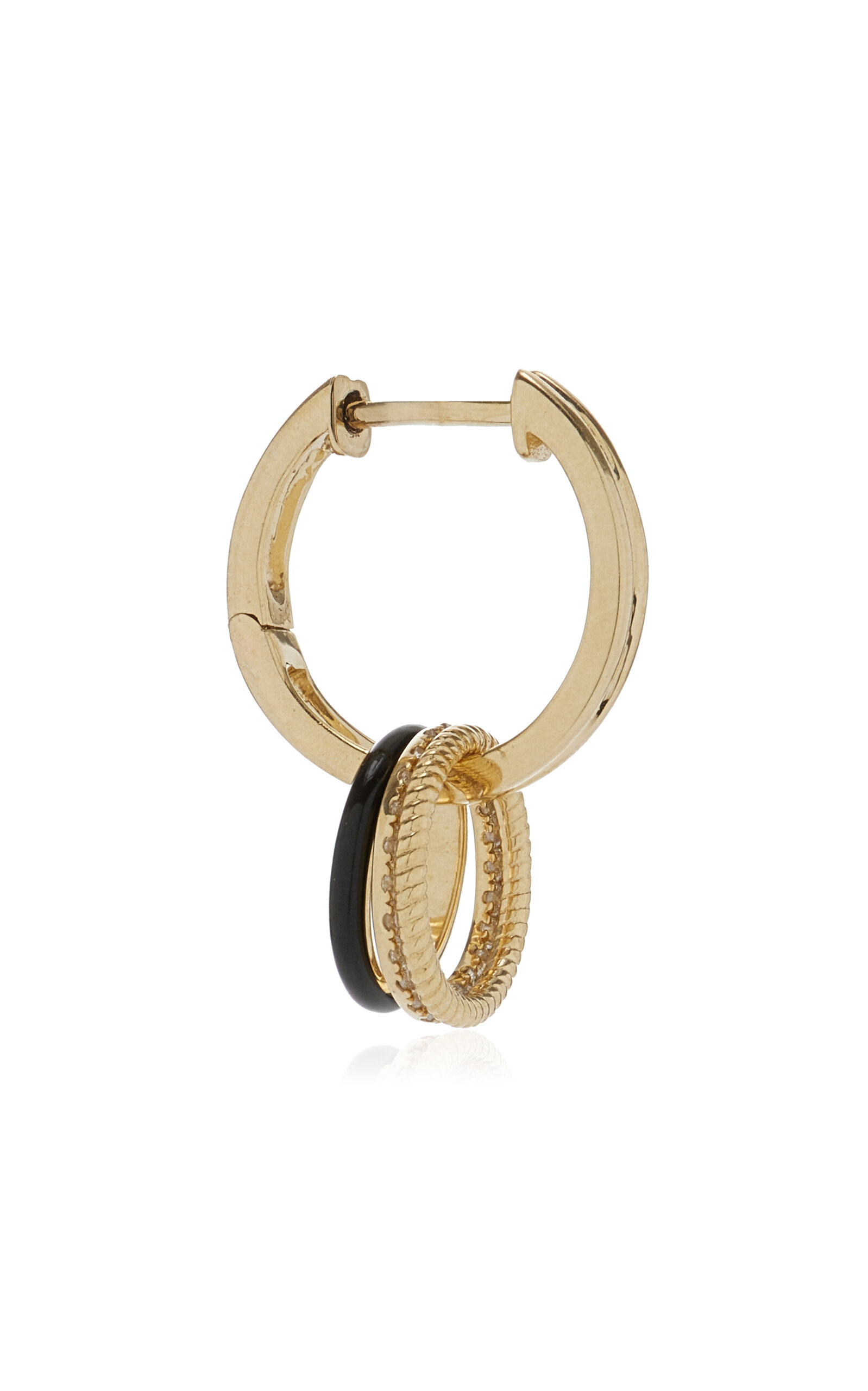 Yvonne Léon 9k Yellow Gold Double Creole Bouy Single Earring In Black