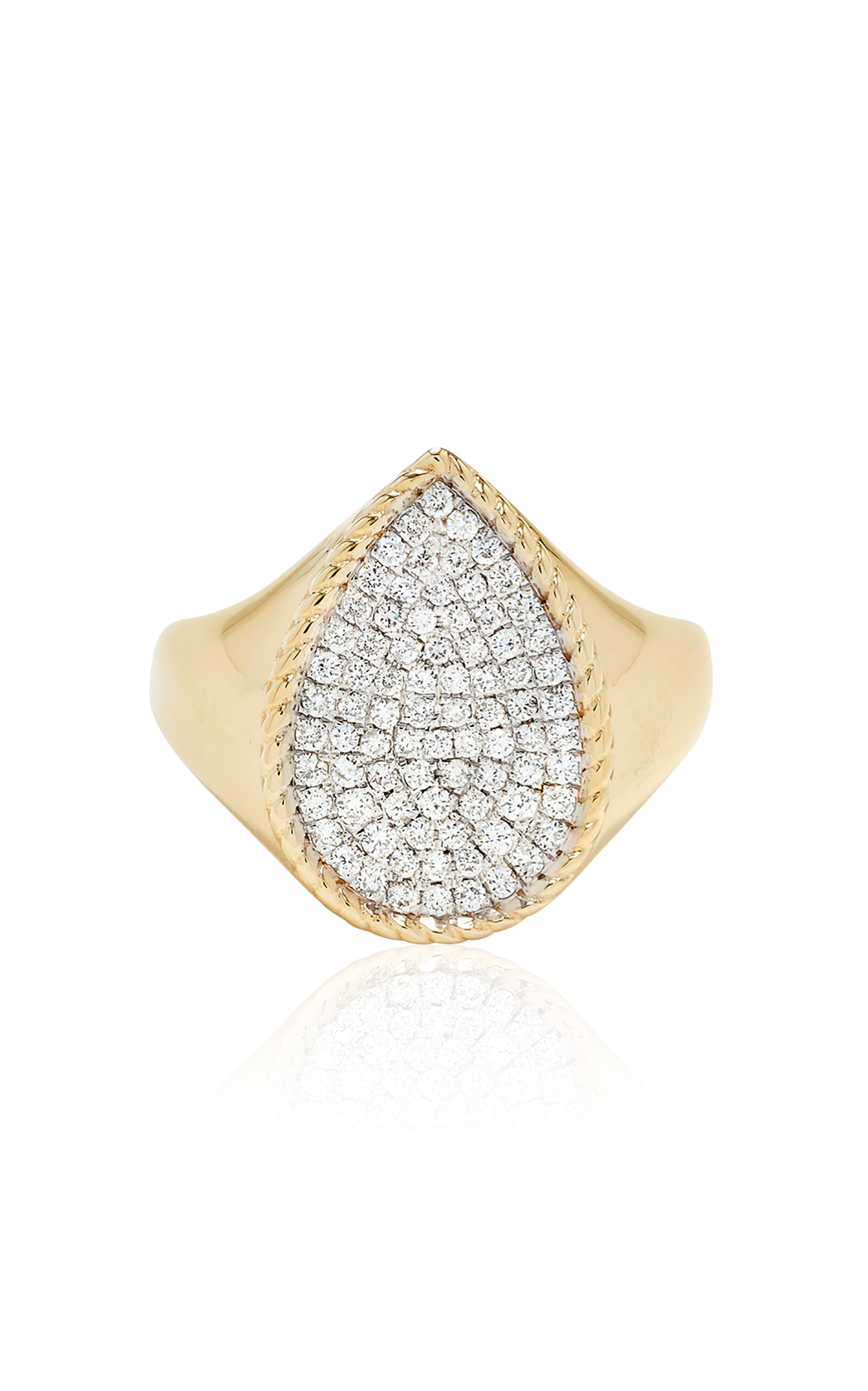 Shop Yvonne Léon 18k Yellow Gold Half Diamond Pear Signet Ring In White