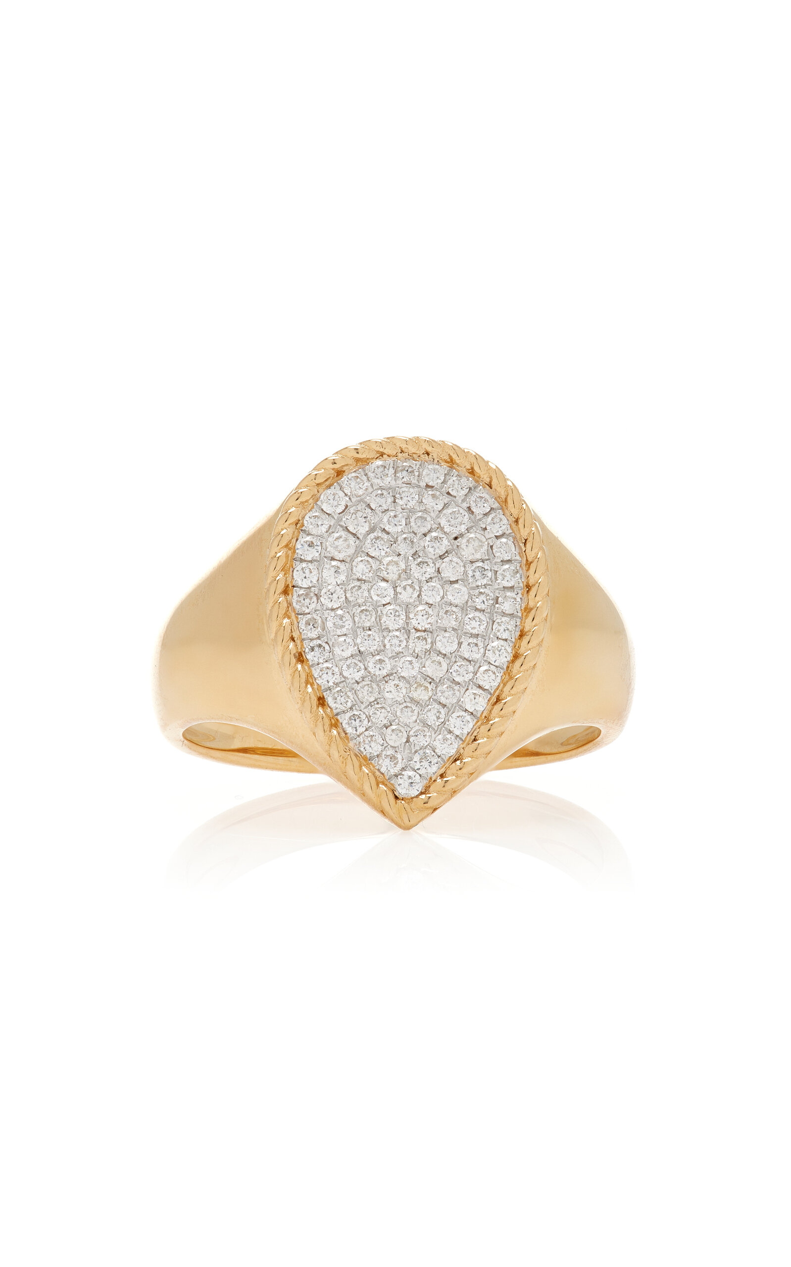 Yvonne Léon 18k Yellow Gold Half Diamond Pear Signet Ring In White