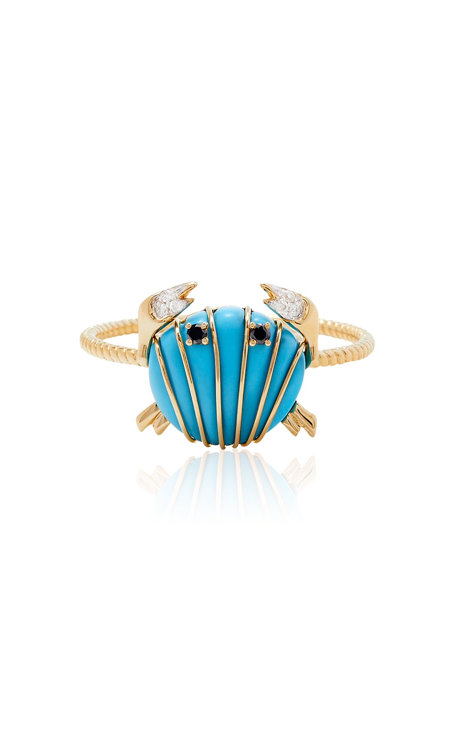 Shop Yvonne Léon 9k Yellow Gold Turquoise Turtle Ring In Blue