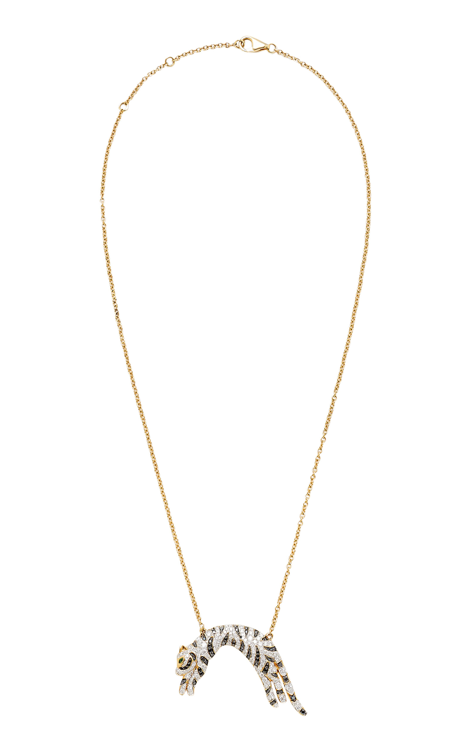 Shop Yvonne Léon 18k Yellow Gold Feline Necklace With Black Diamond & Tsavorite