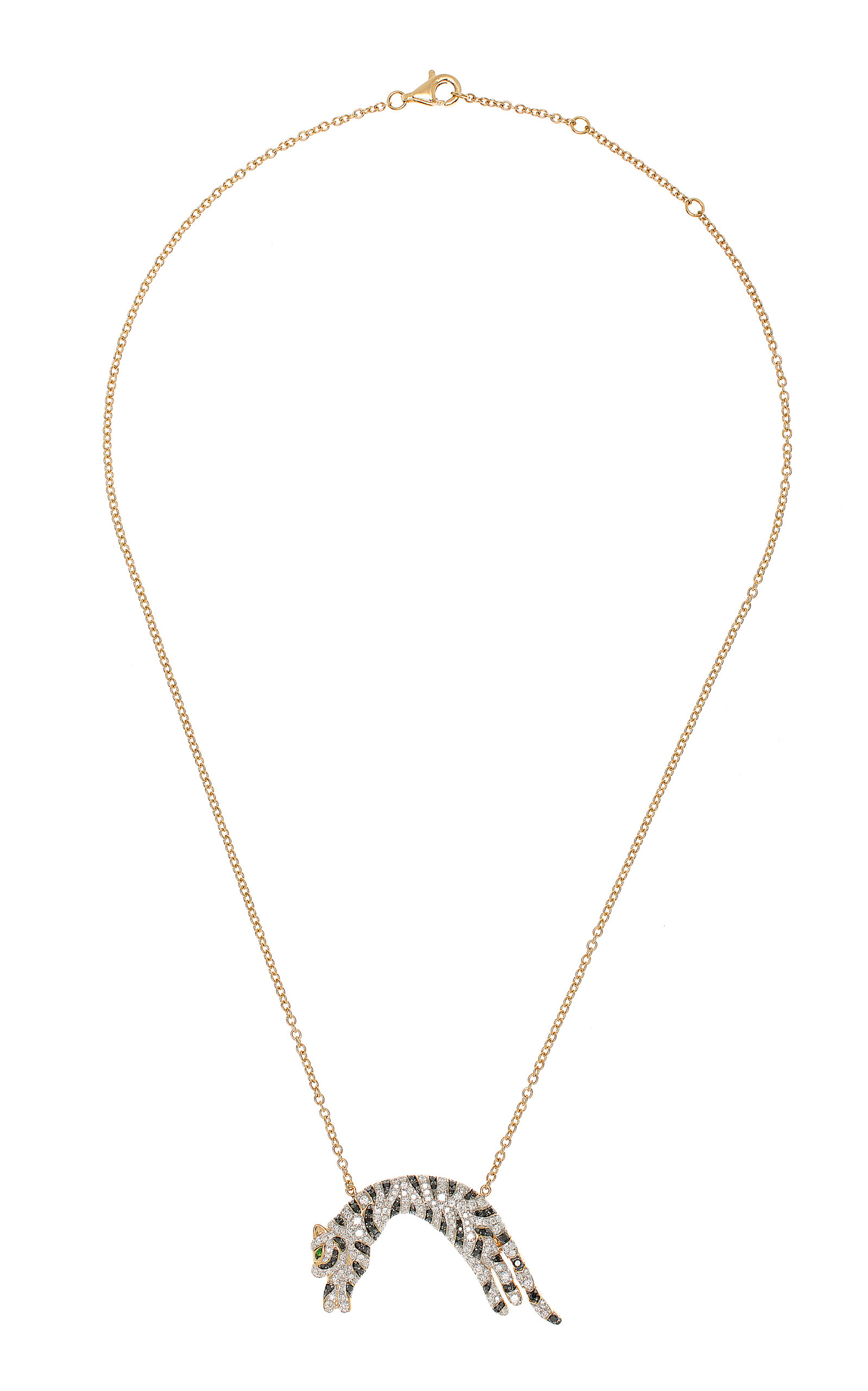 Shop Yvonne Léon 18k Yellow Gold Diamond; Tsavorite Pendant Necklace In Black