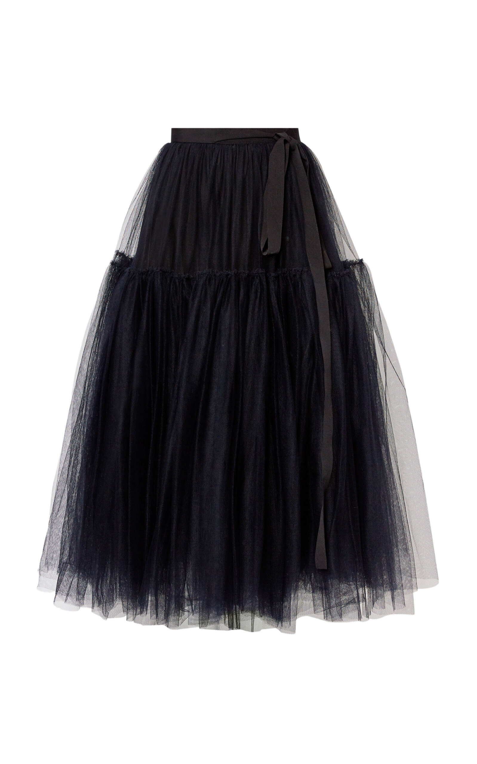 Erdem Grosgrain-trimmed Gathered Tulle Midi Skirt In Black