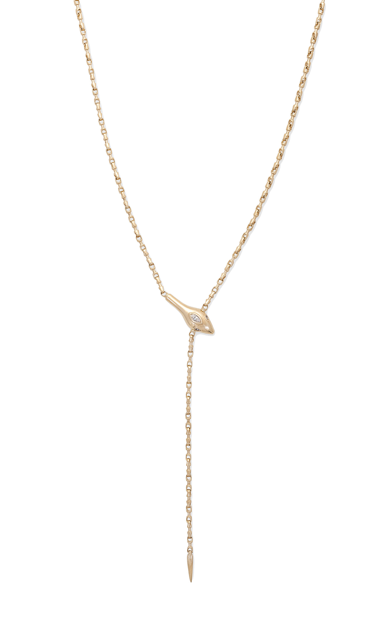 Jacquie Aiche Rolo Snake 14k Yellow Gold Diamond Lariat Necklace